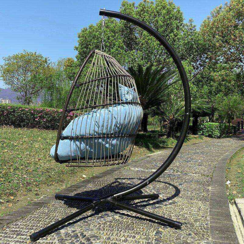 Rattan Swing Hammock Egg Chair With C Type Bracket , With Cushion And Pillow