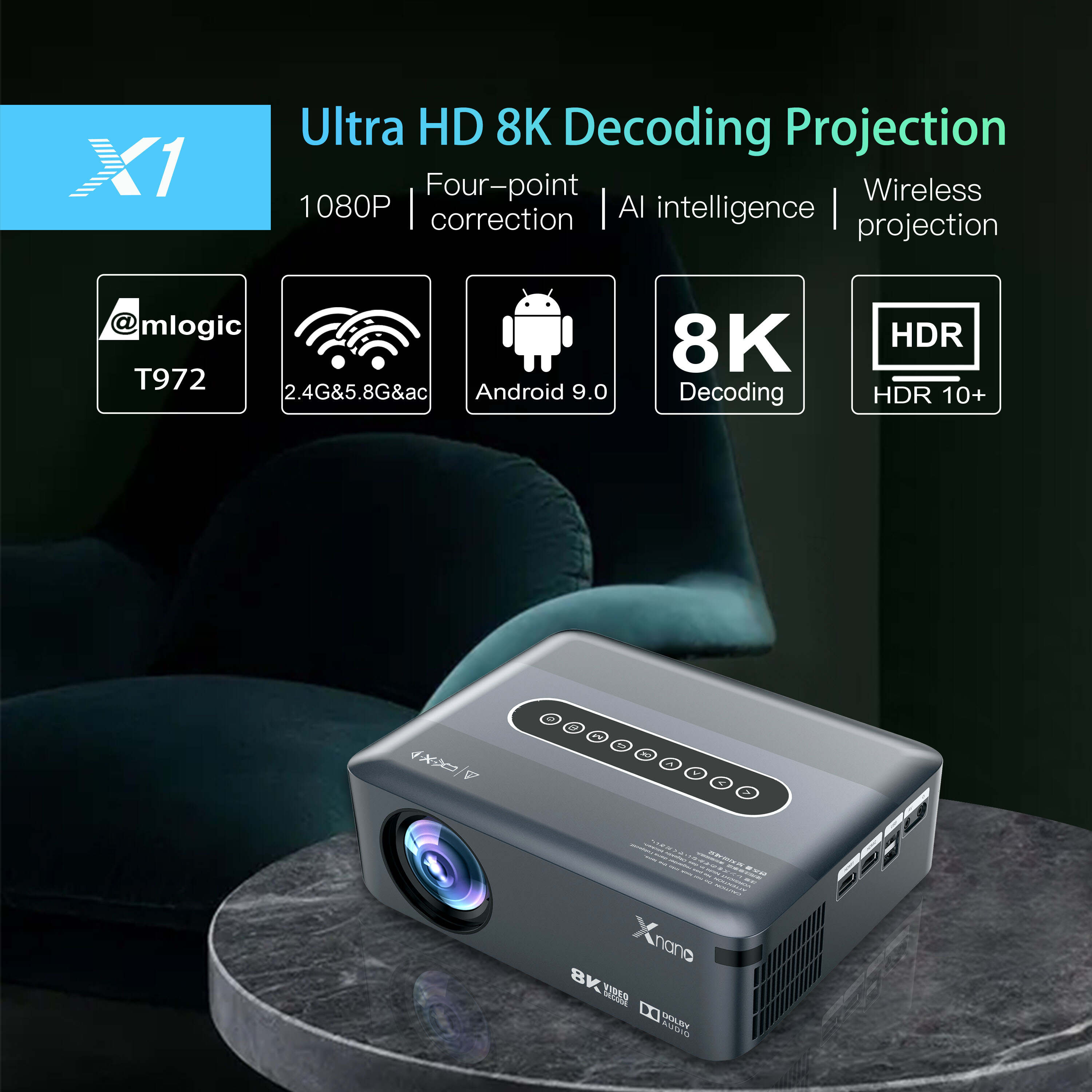 8K Projector With WiFi And BT, 12000L Native 1080p Projector, Movie Projector For Outdoor Use, 200