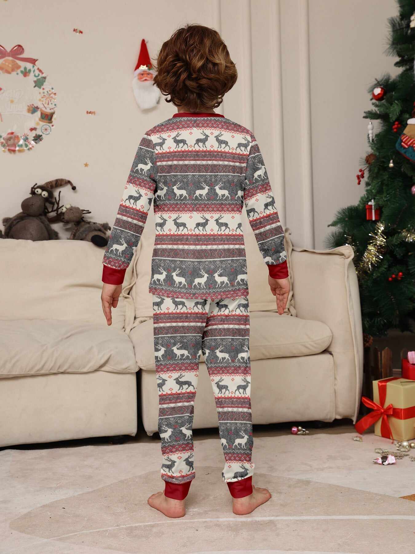 Family Parent-Child Elk Printed Flower Pajama Set