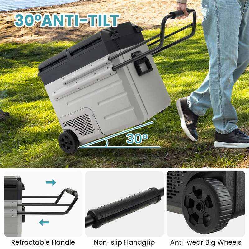 61 Quart Portable Car Refrigerator with Wheels 12/24V DC & 110-240V AC Dual-zone Electric Car Cooler Fridge for RV Camping Travel Home