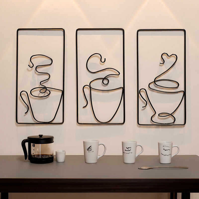 Coffee Cup Lines Metal Wall Art