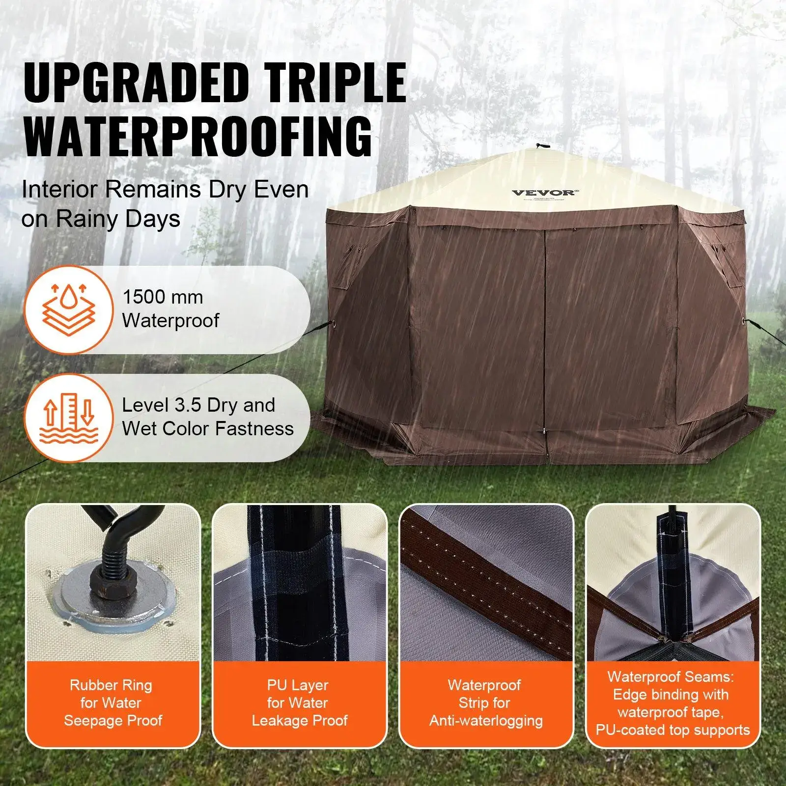 12x12ft 6-Sided Pop Up Screen Gazebo Tent, Outdoor Canopy Shelter With Mesh Windows, Carry Bag & Stakes, Large Shade Tent For Backyard Lawn Camping, Brown/Beige Available