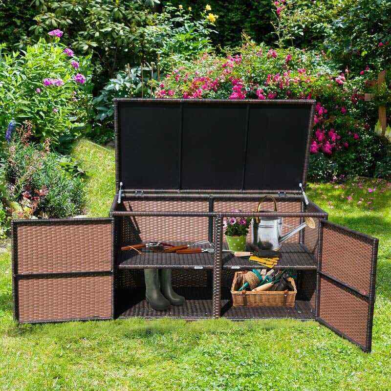 88 Gallon Rattan Deck Storage Box Patio Container
