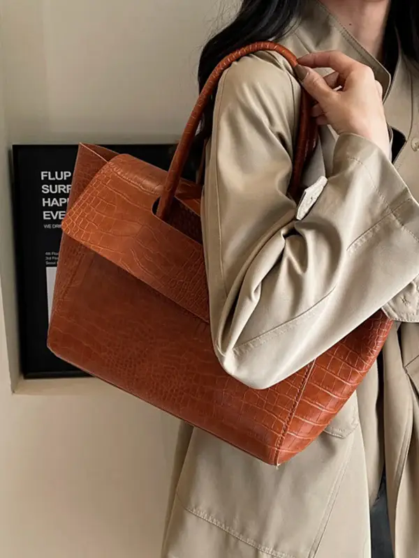 Croc-Embossed Leather Tote Bag