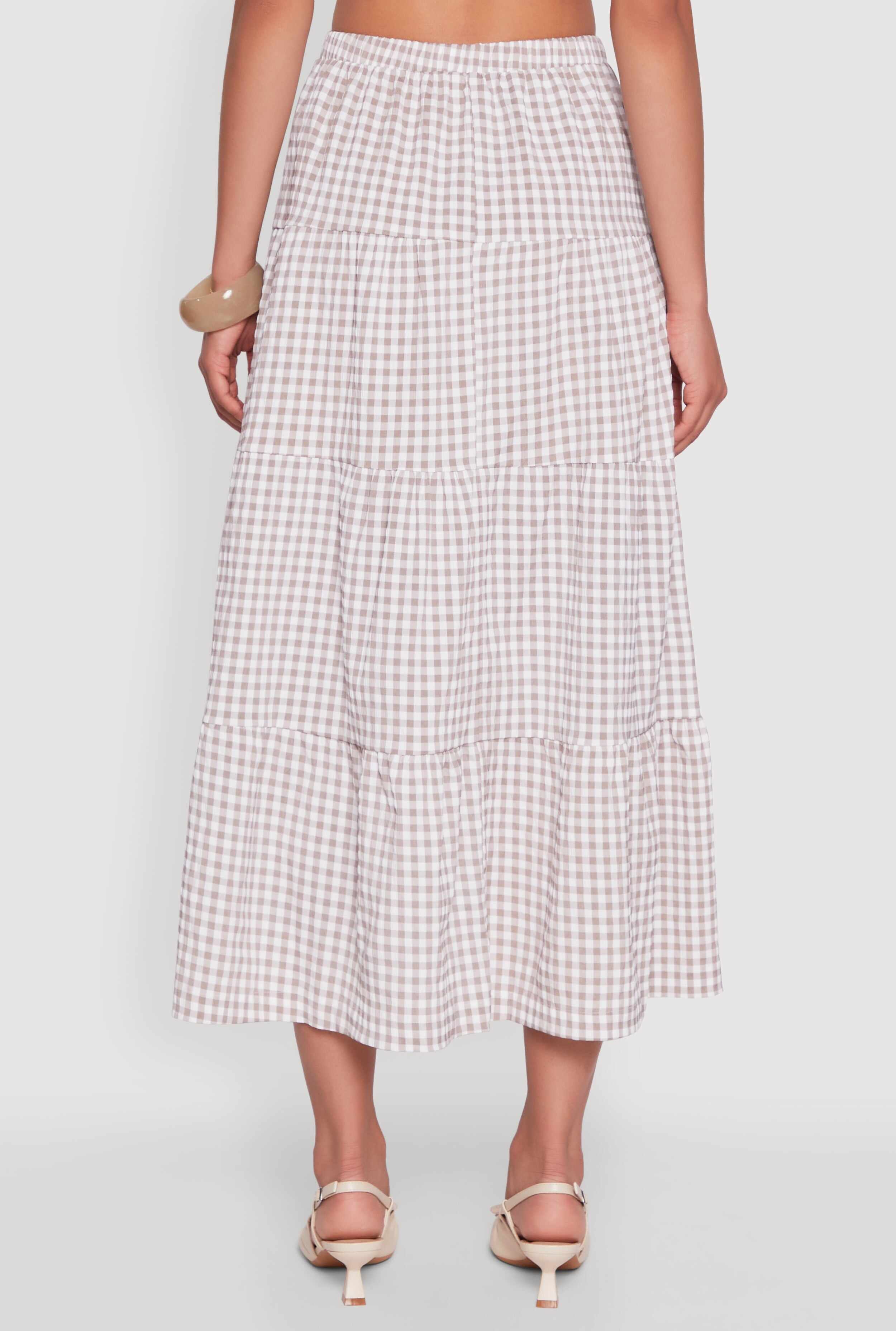High Waisted Gingham Tiered Skirt