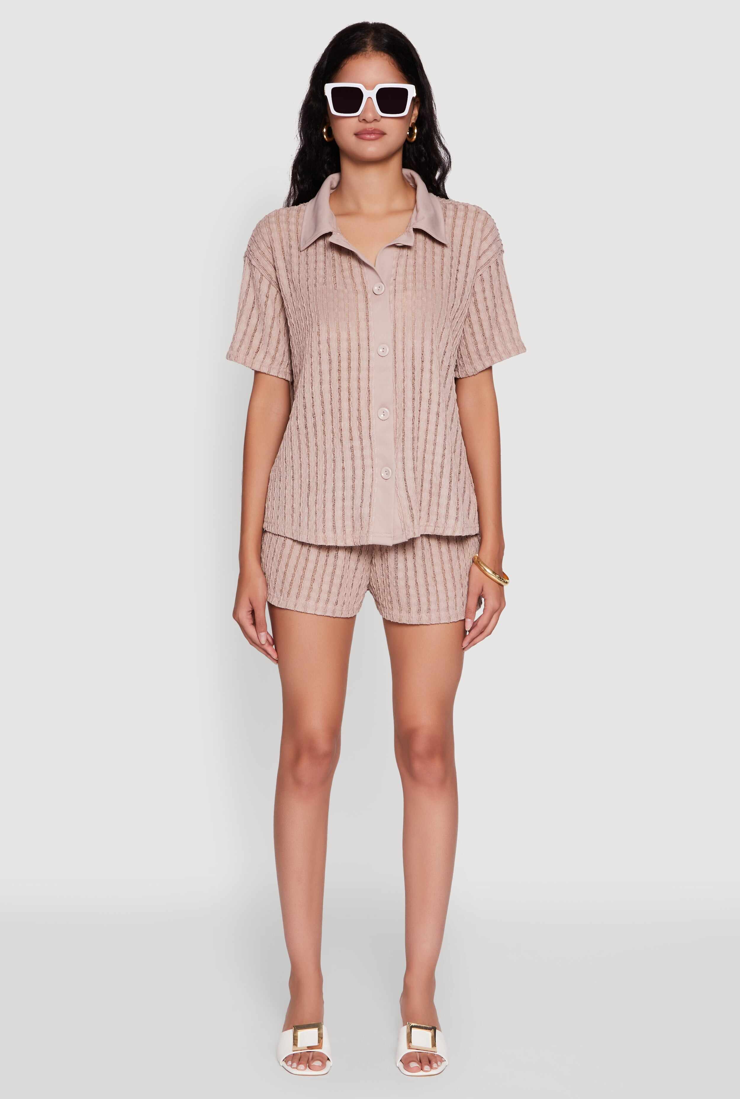 Trendy High Waisted Shadow Stripe Shorts