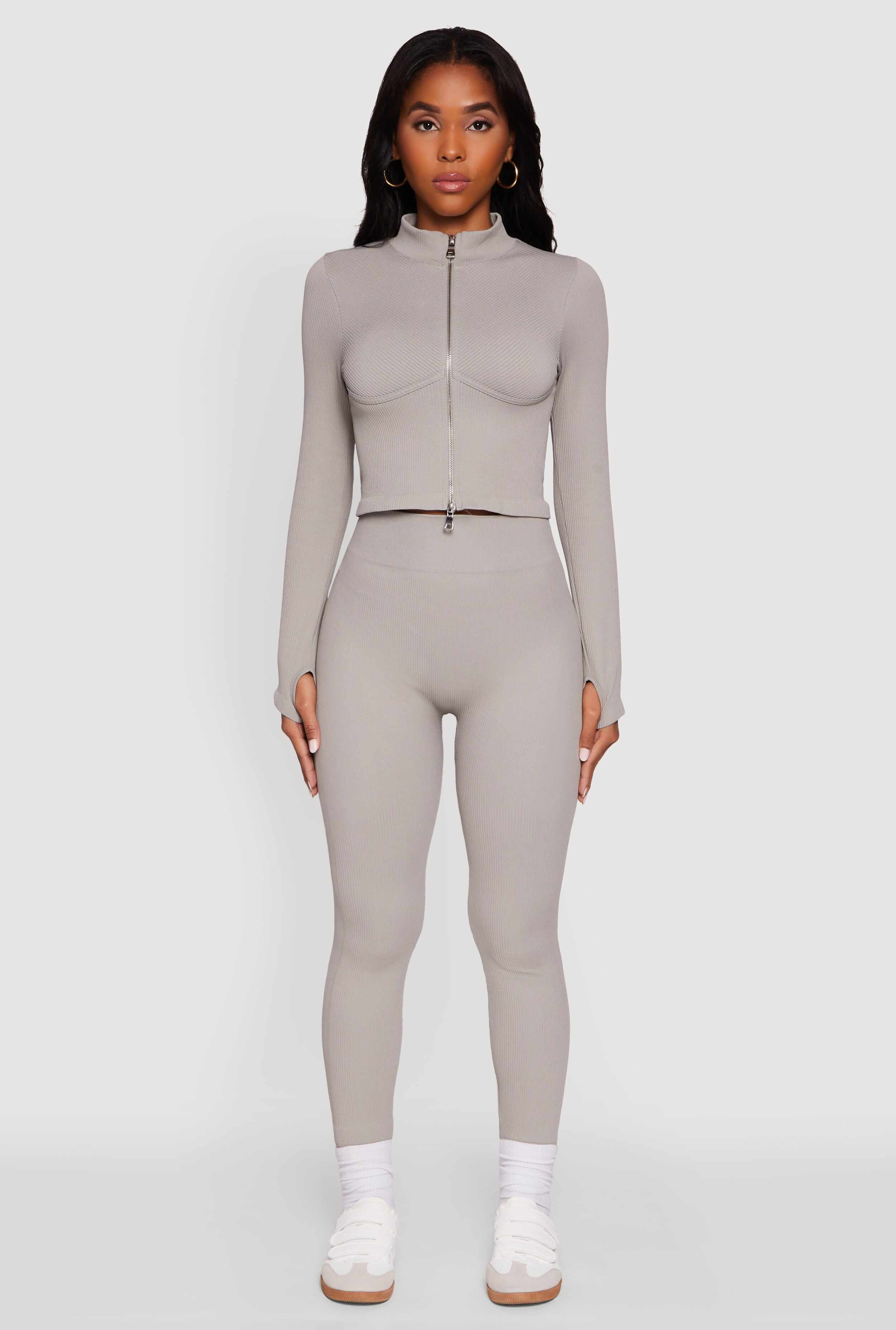 Seamless Ribbed Bustier Detail Cropped Track Jacket