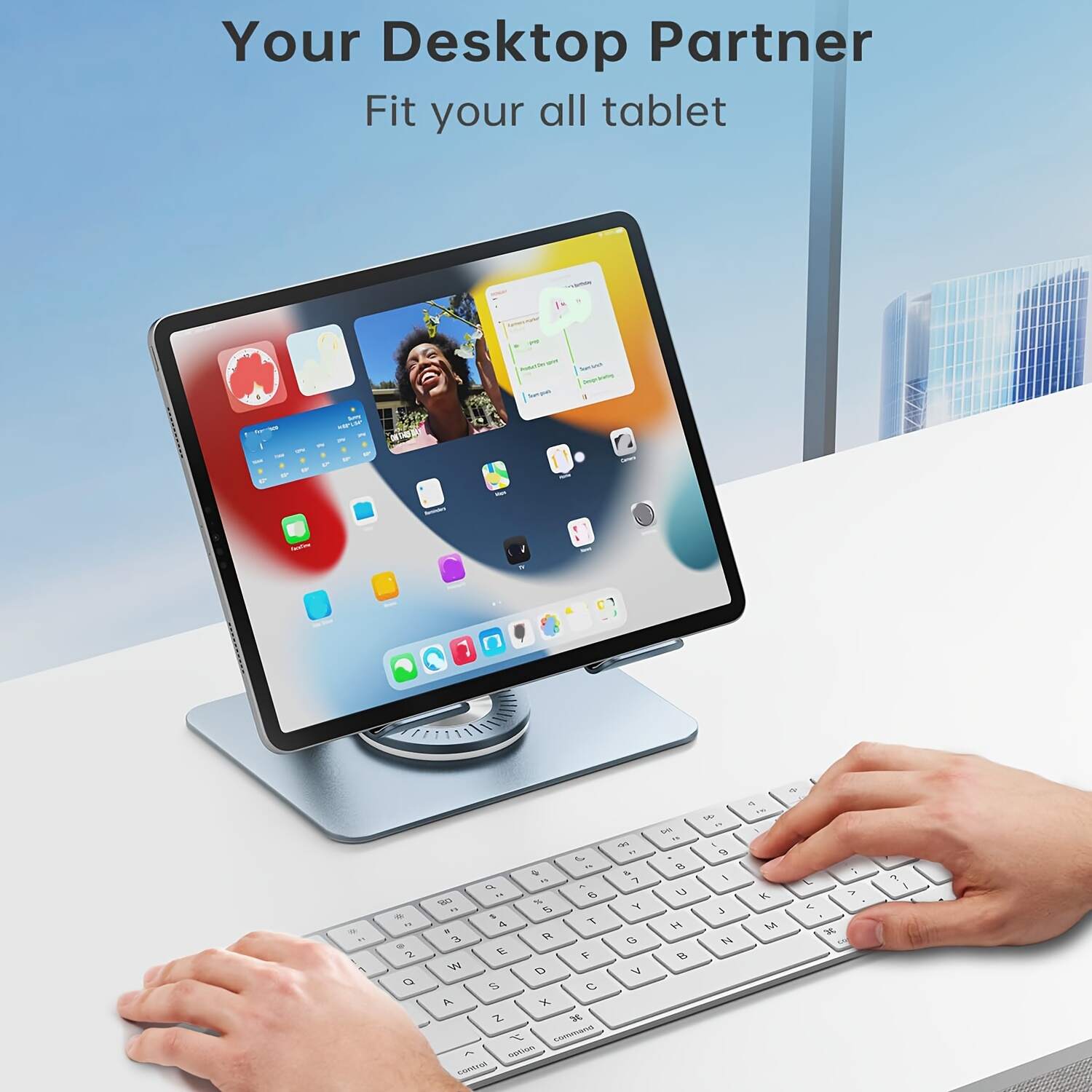 Tablet Stand With 360 Degree Rotating Base, Aluminum Tablet Stand, Convenient Foldable Tablet Stand, For iPad Universal Tablet Stand, Smartphone, Blue