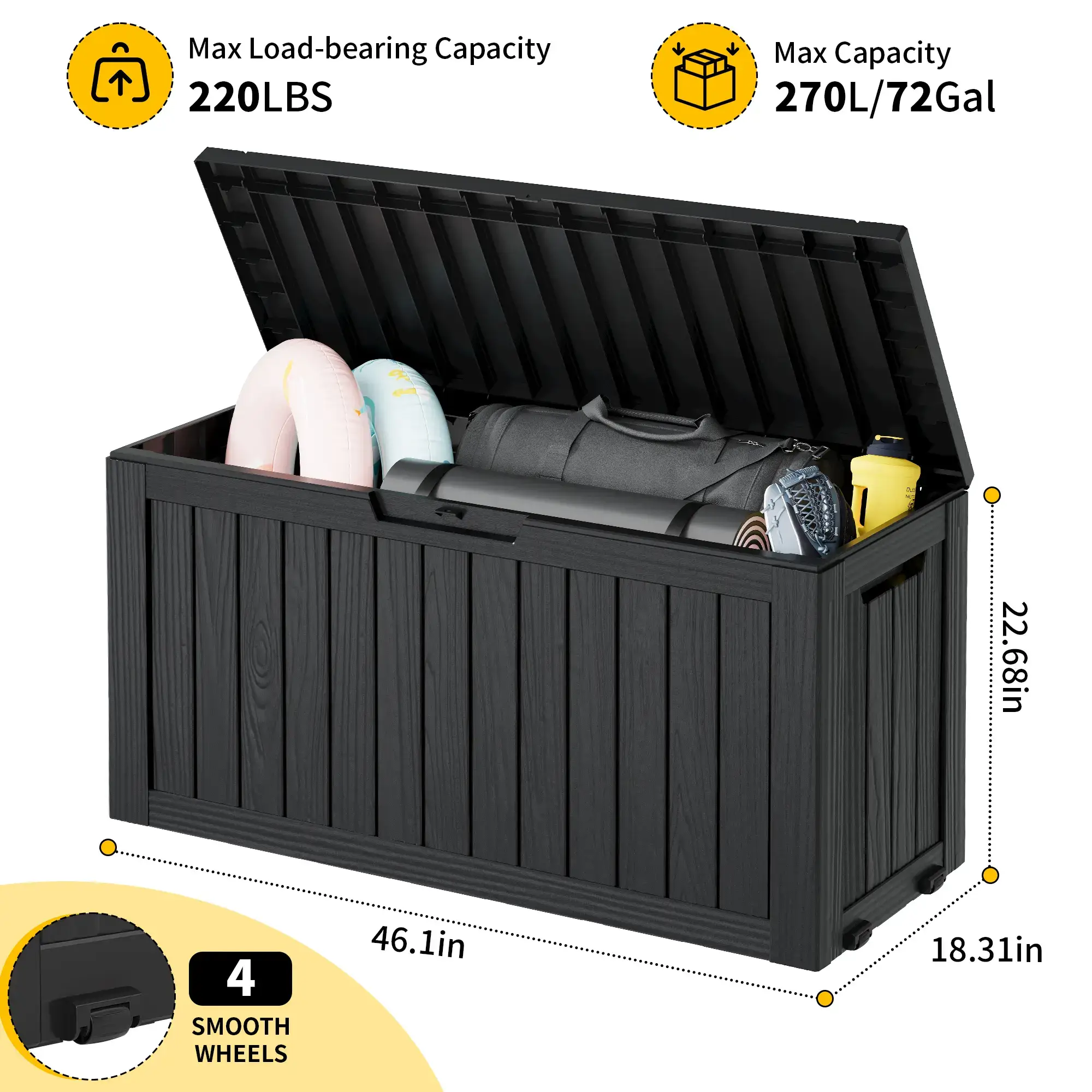 72-Gallon Storage Bin, Resin Material, Waterproof & UV-Resistant, Organizer for Garage, Warehouse, and Patio