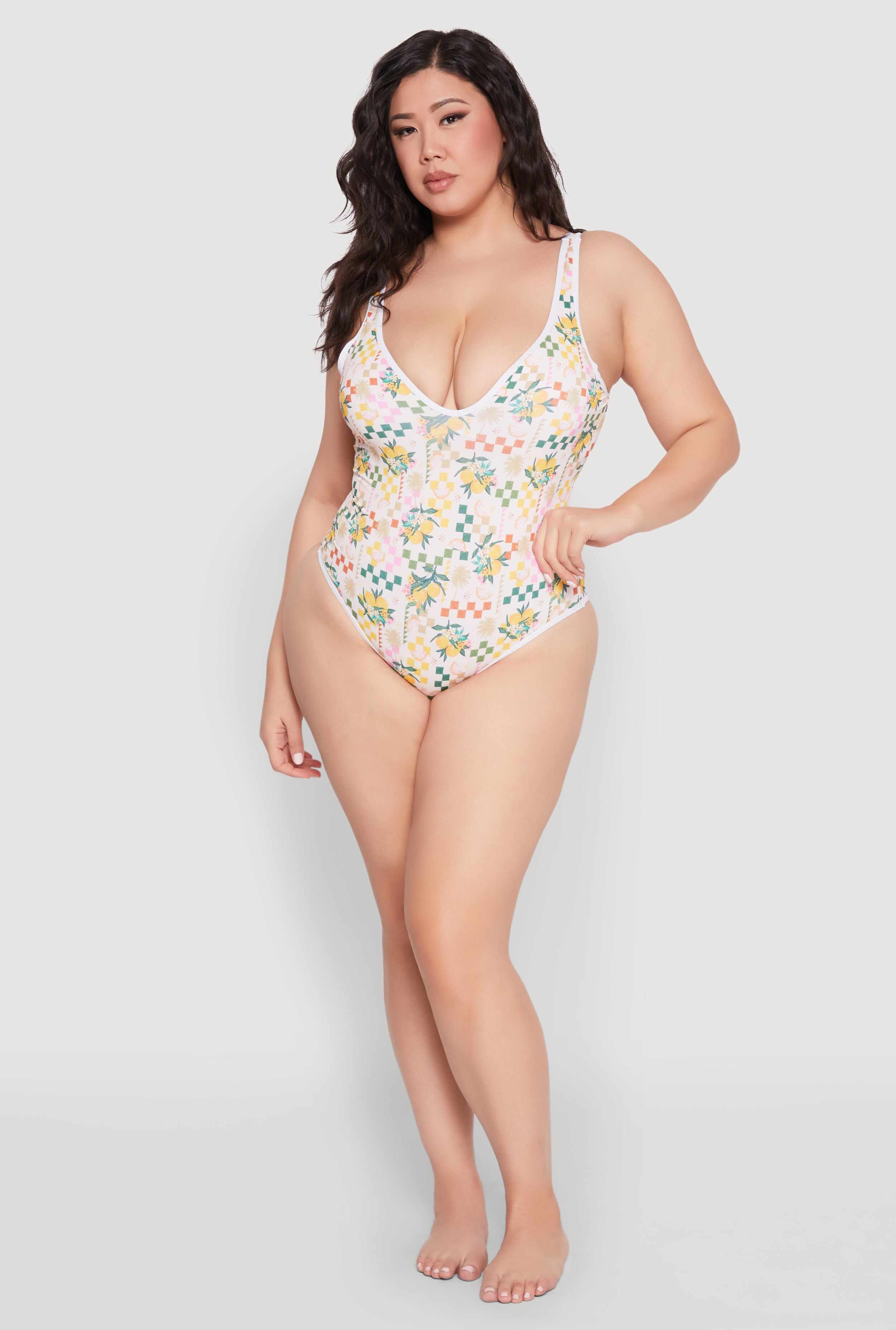 Plus Size Citrus Pattern One Piece Swimsuit
