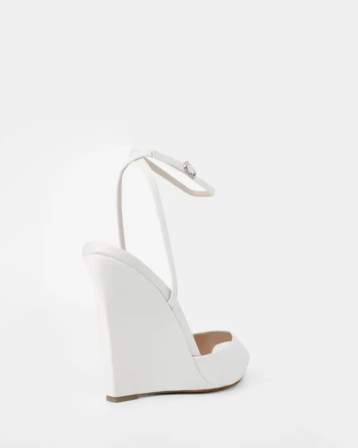 Luxury Satin Wedge Sandal with Crystal Buckle