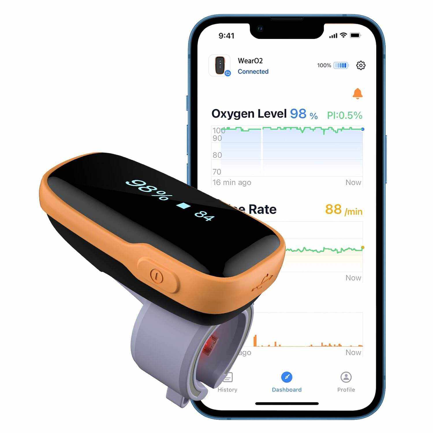 Wellue O2 Pulse Oximeter with Smart Reminder | Blood Oxygen Saturation Monitor for SpO2 and Heart Rate Tracking Continuously, Bluetooth Finger Ring with Free APP &PC Report