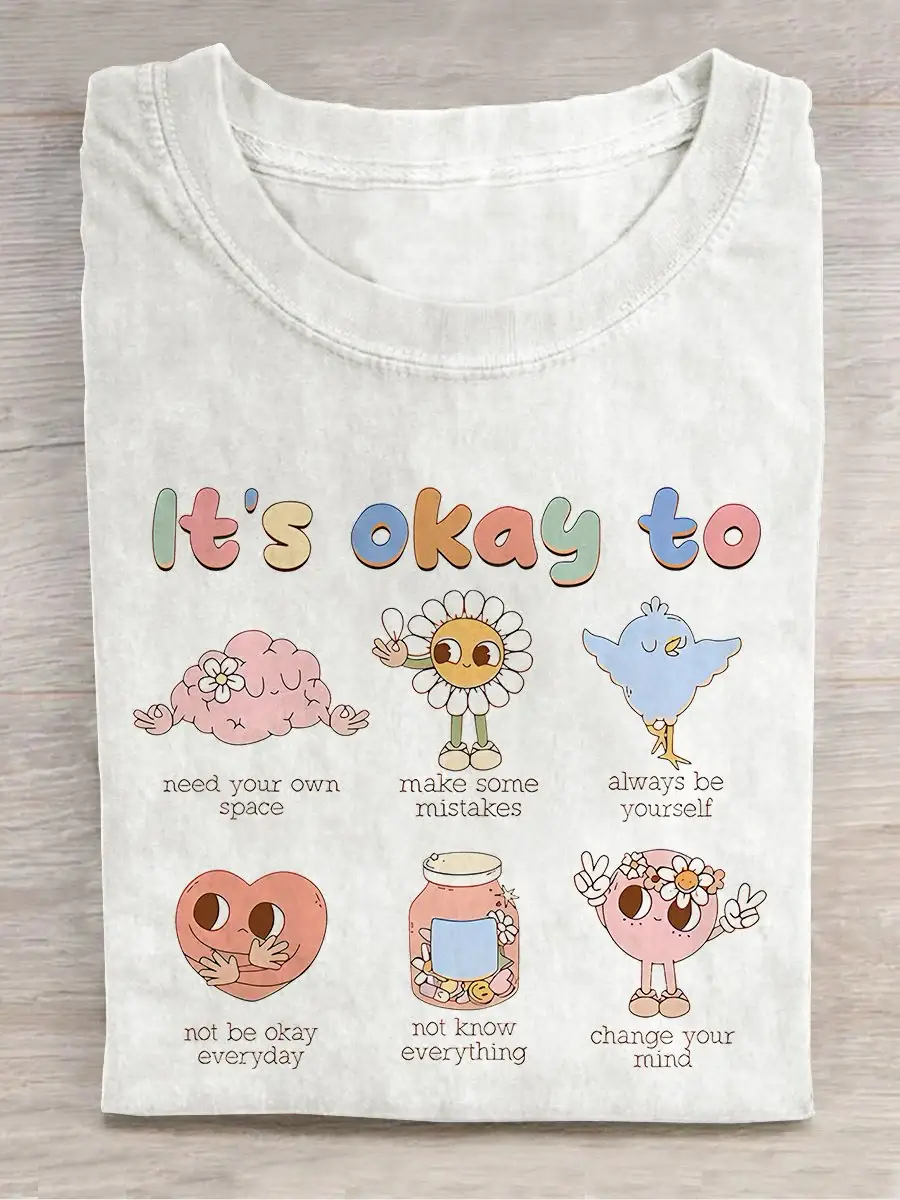 Retro It's Okay To Make Some Mistakes Hippie Motivational Mental Health Matters Special Education Teacher Casual Print T-shirt