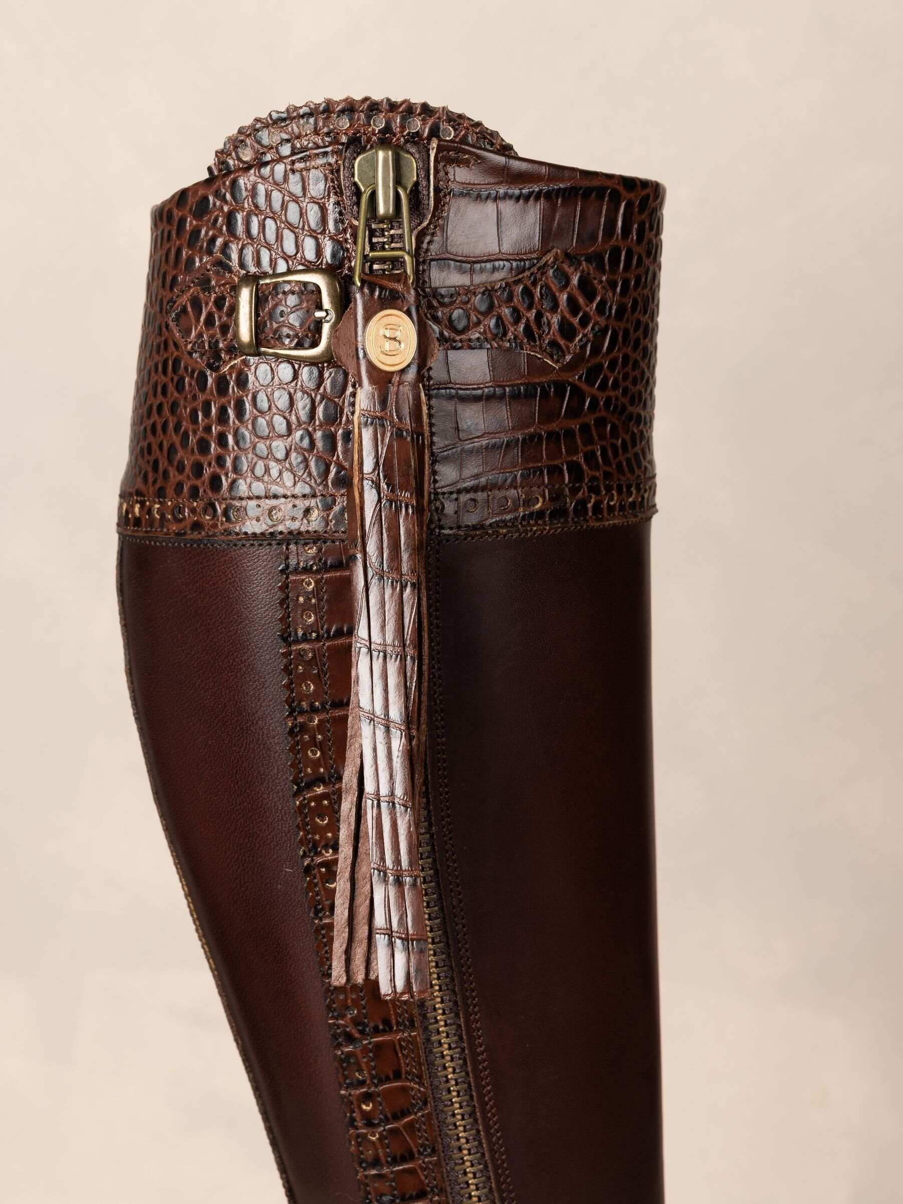 The Spanish Boot Company Brown Tall Spanish Riding Boots Mock Croc