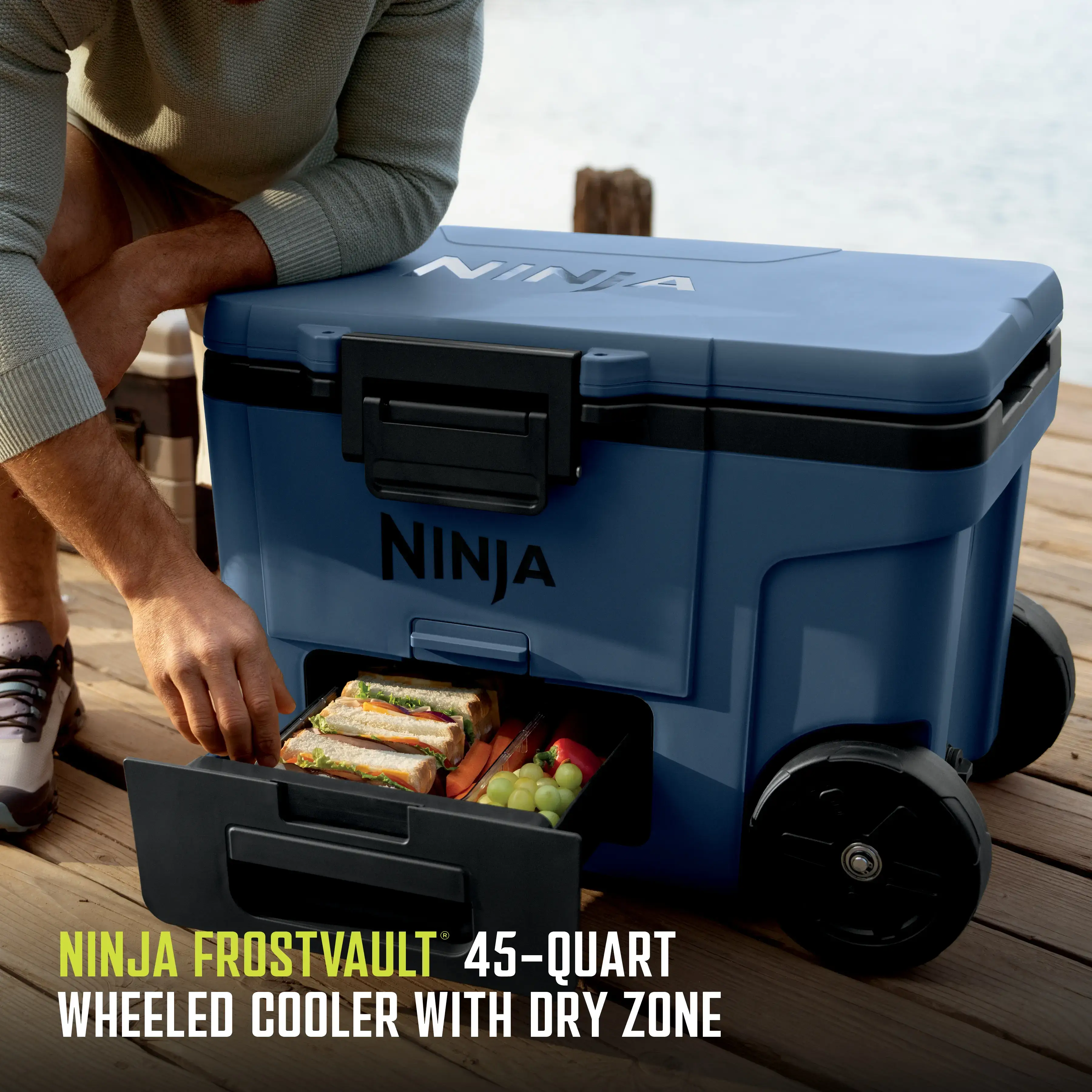 Portable for Outdoor Use 45qt Cooler with Wheels in Lakeshore Blue