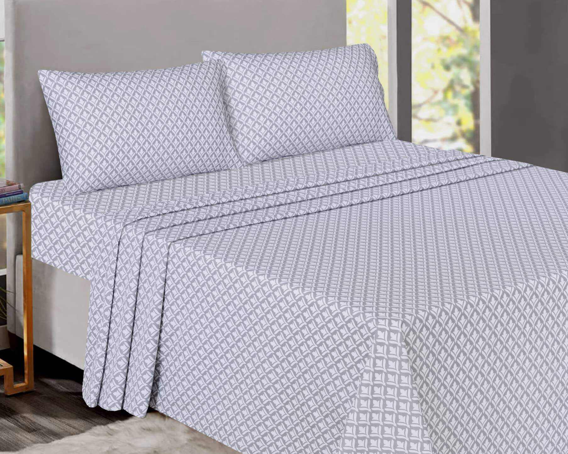 [Gray]100% Cotton Sheets - Soft & Breathable Sheet Set - 4 Pieces