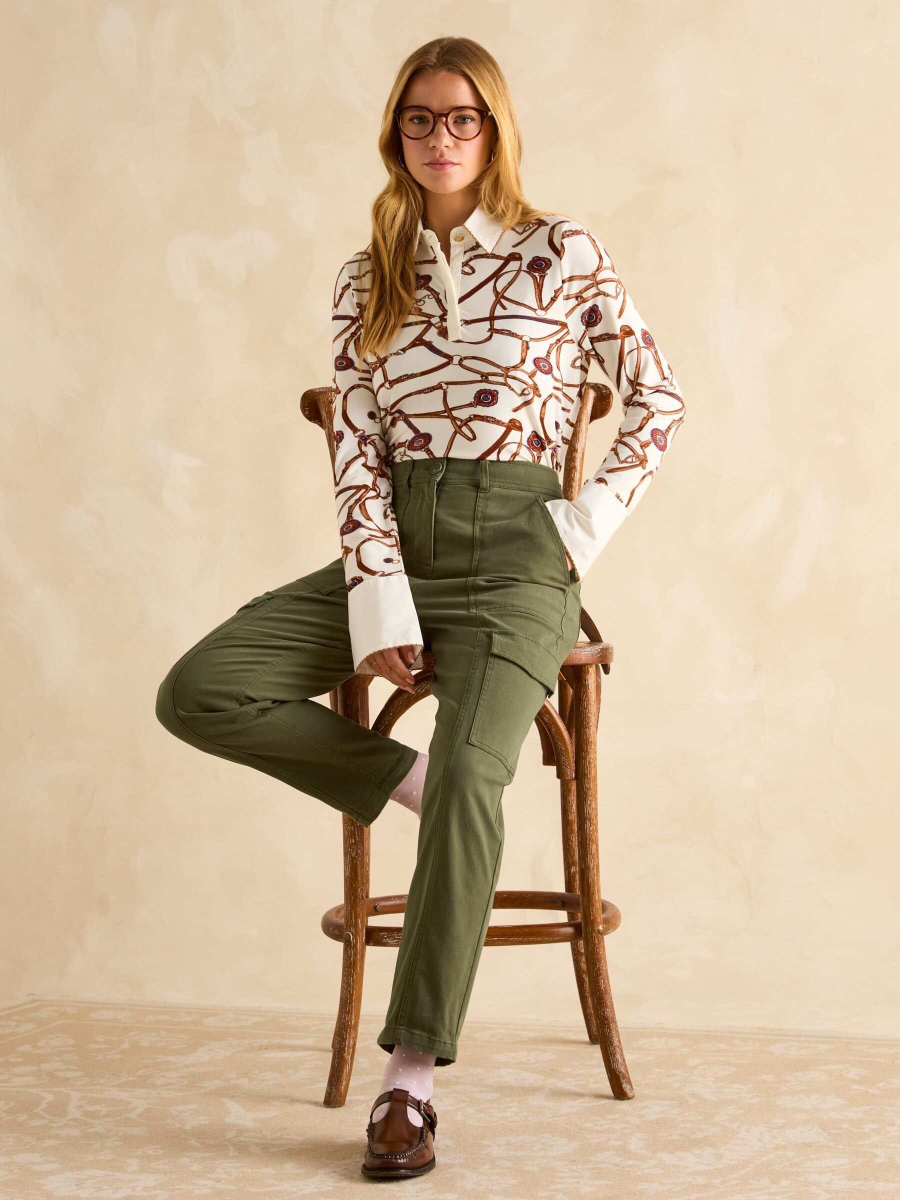 Khaki Green Tapered Leg Cargo Trousers