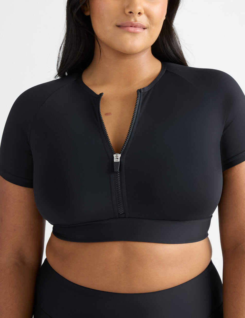 Short Sleeve Zip Cropped Swim Top