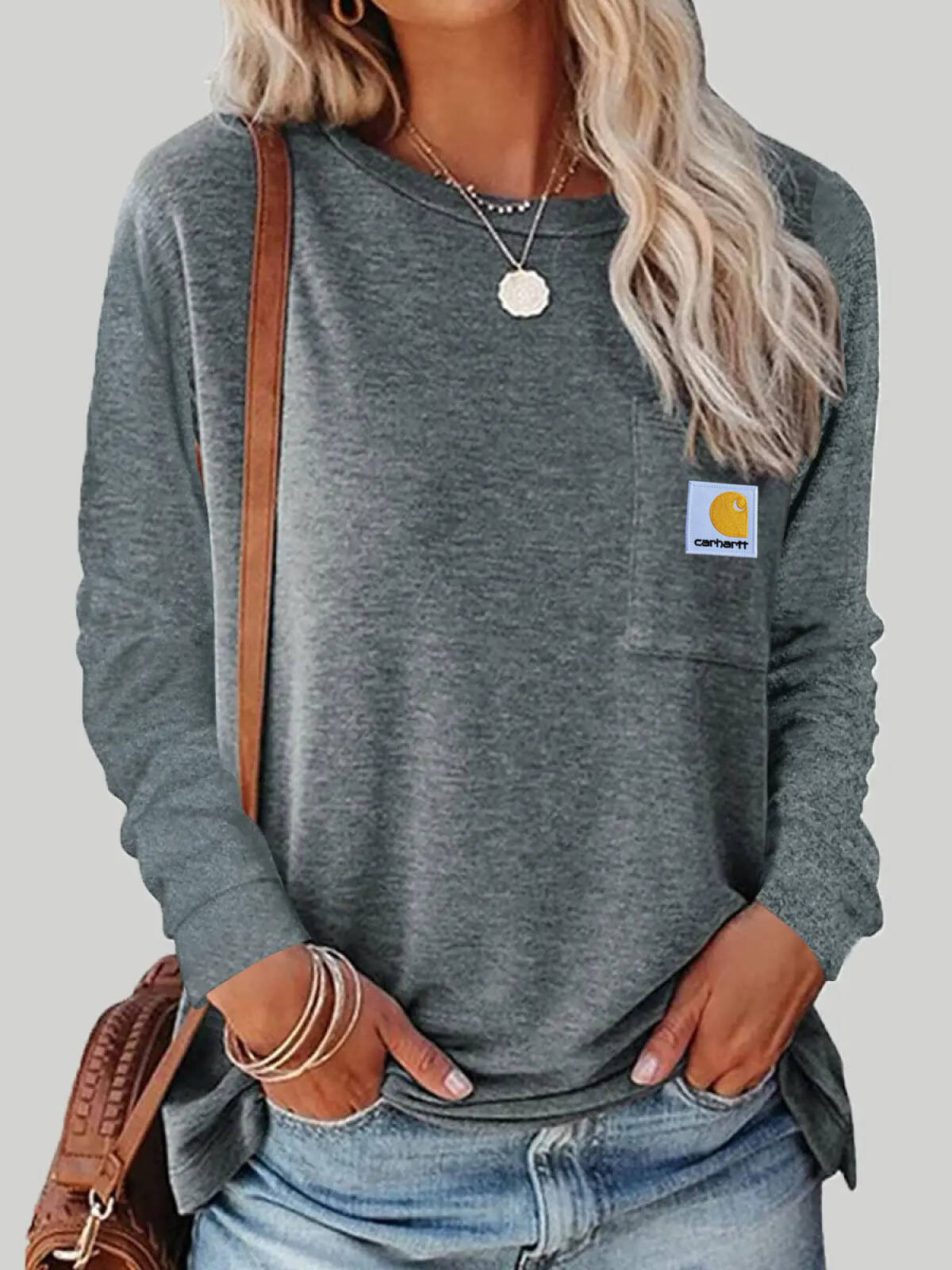 Round Neck Long Sleeve Casual Loose Ladies T-Shirt