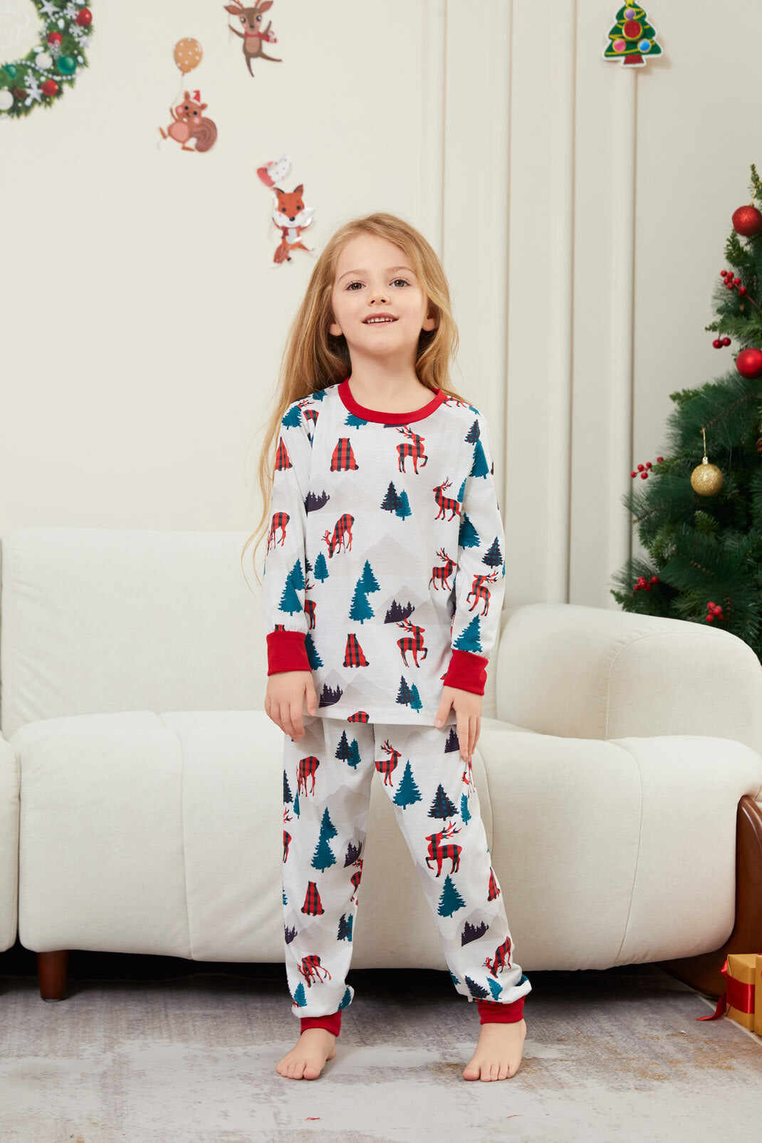 Christmas White Printed Family Matching Christmas Pajamas Sets