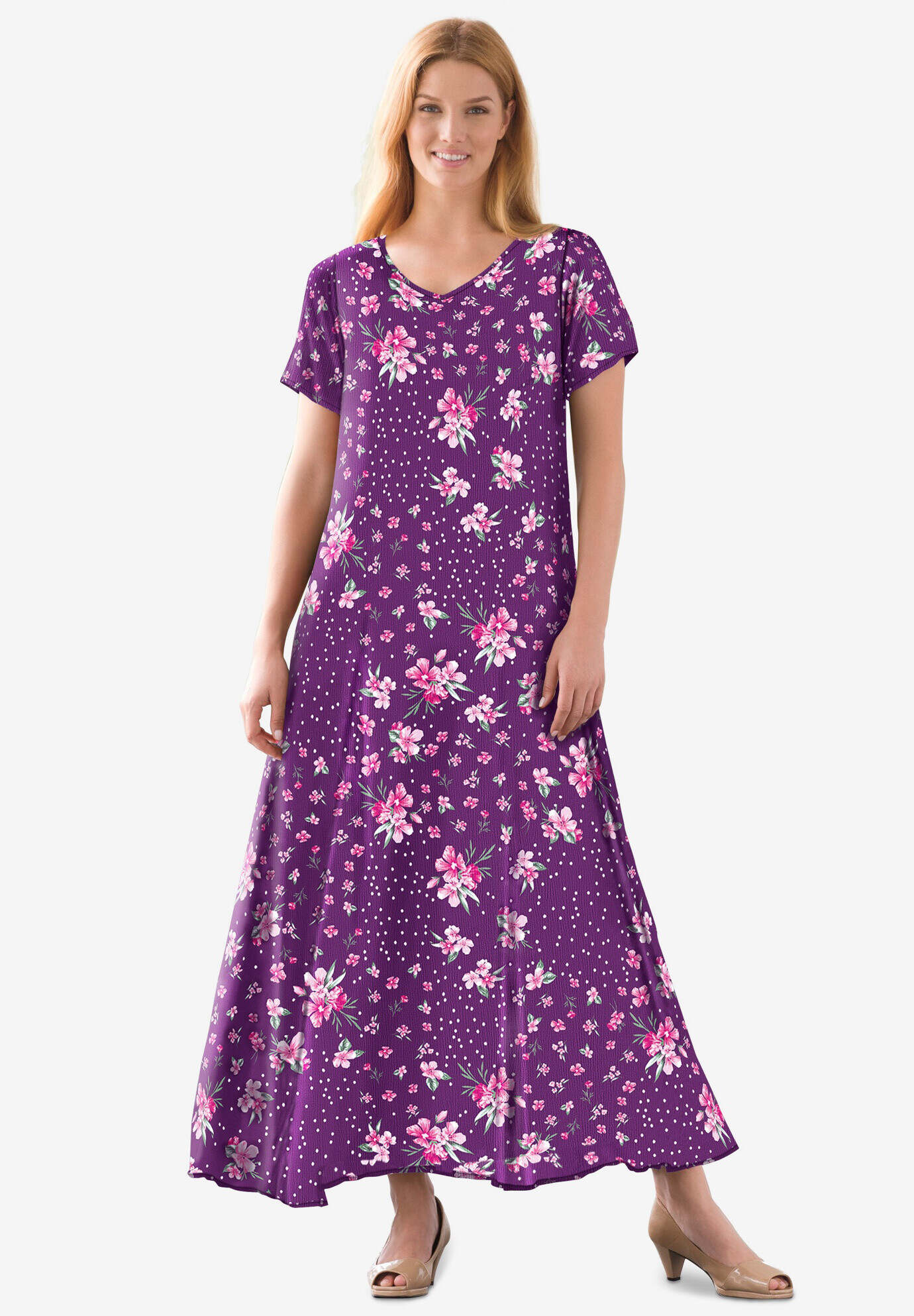 Short-Sleeve Crinkle Dress