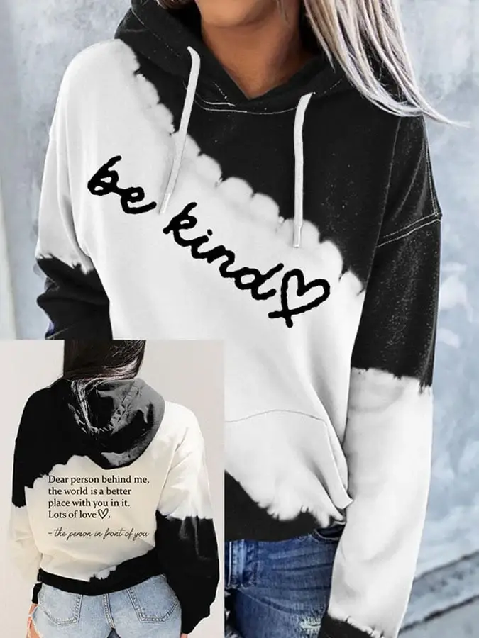 Women'S Be kind Print Pocket Casual Hoodies