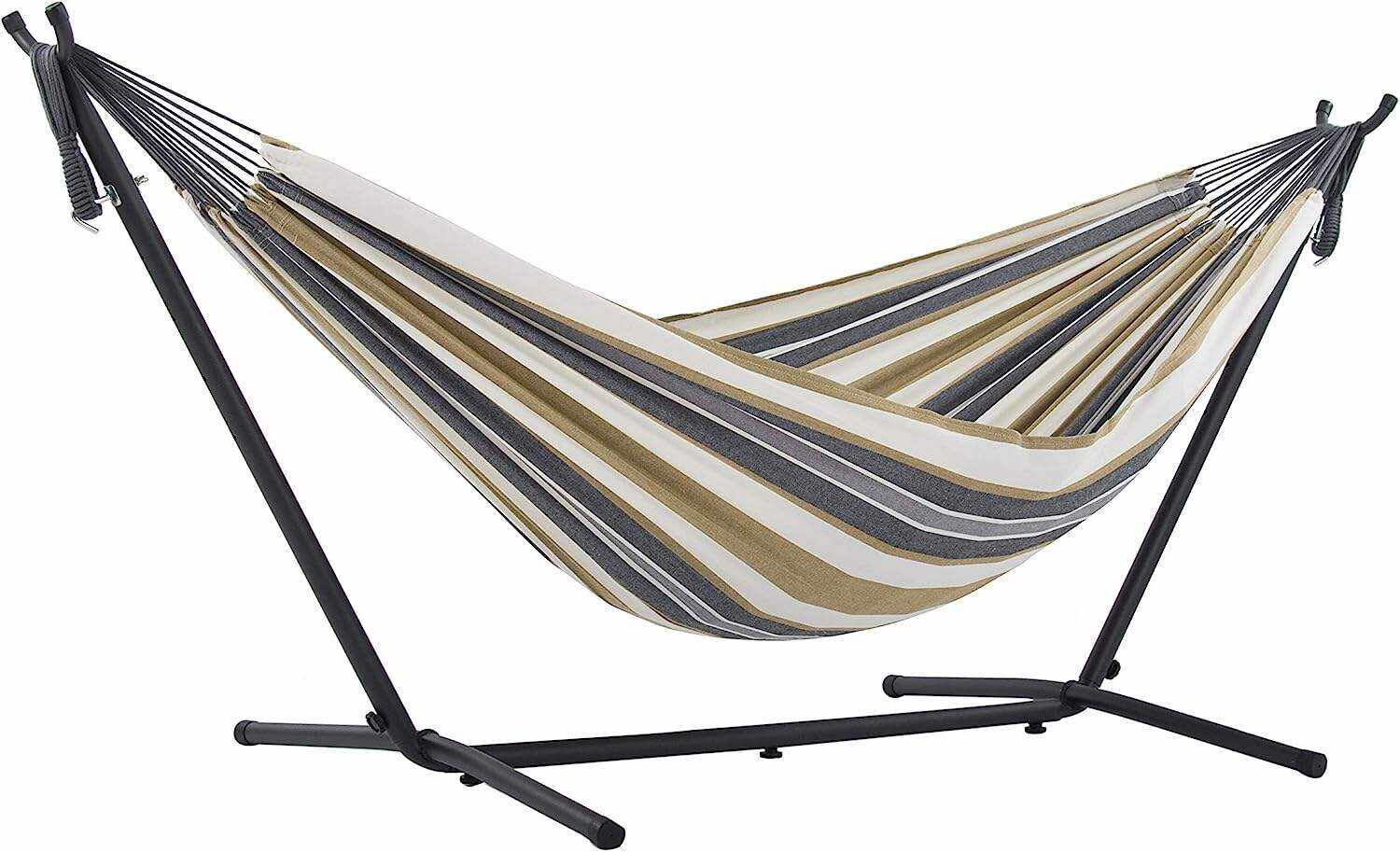 Double Cotton Hammock with Space Saving Steel Stand, Tropical (450 lb Capacity - Premium Carry Bag Included)