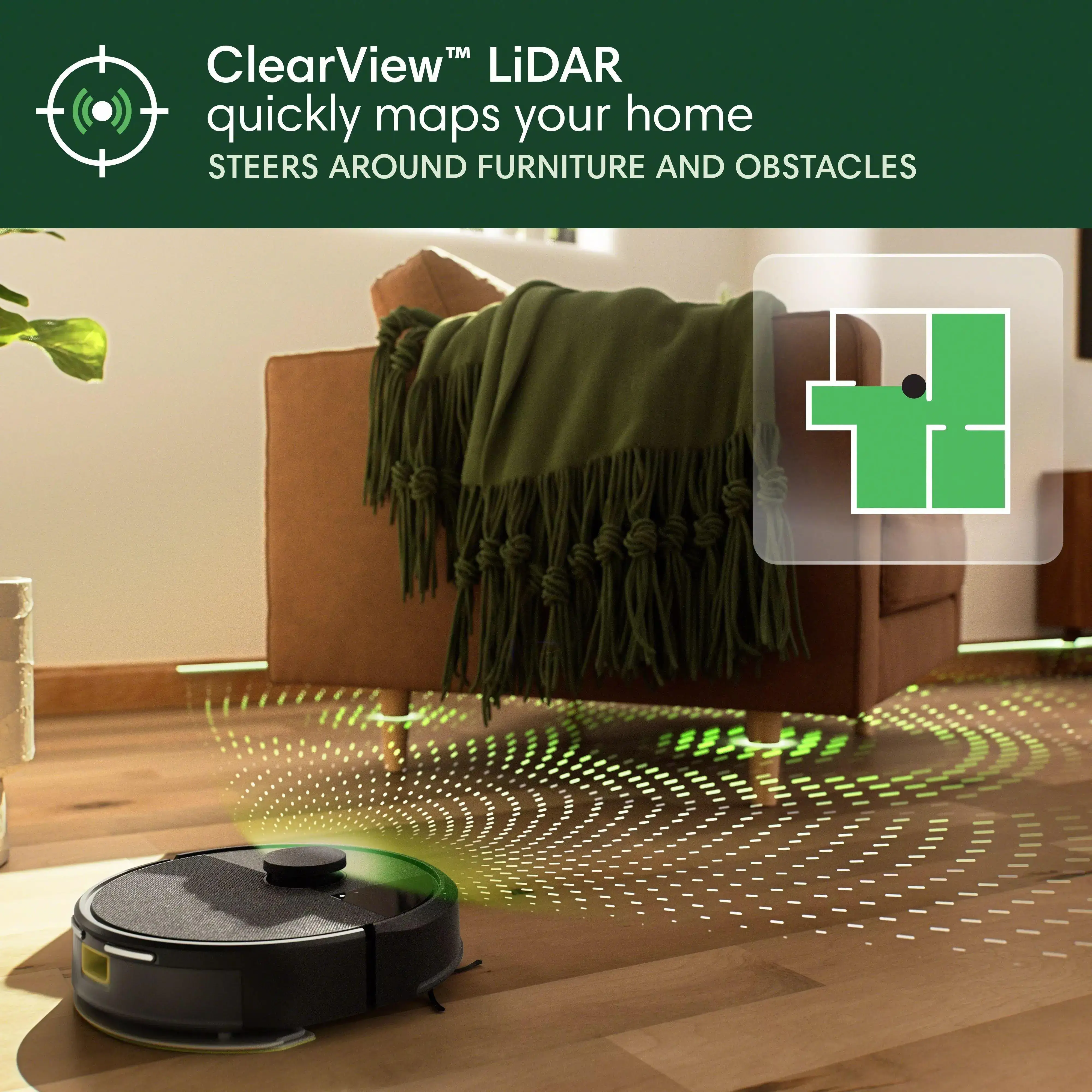 105 Combo Robot Vacuum & Mop – 70X Suction, 2x Deeper Scrubbing, ClearView™ LiDAR Navigation with Auto Carpet Detection for Effortless 4-Stage Everyday Cleaning