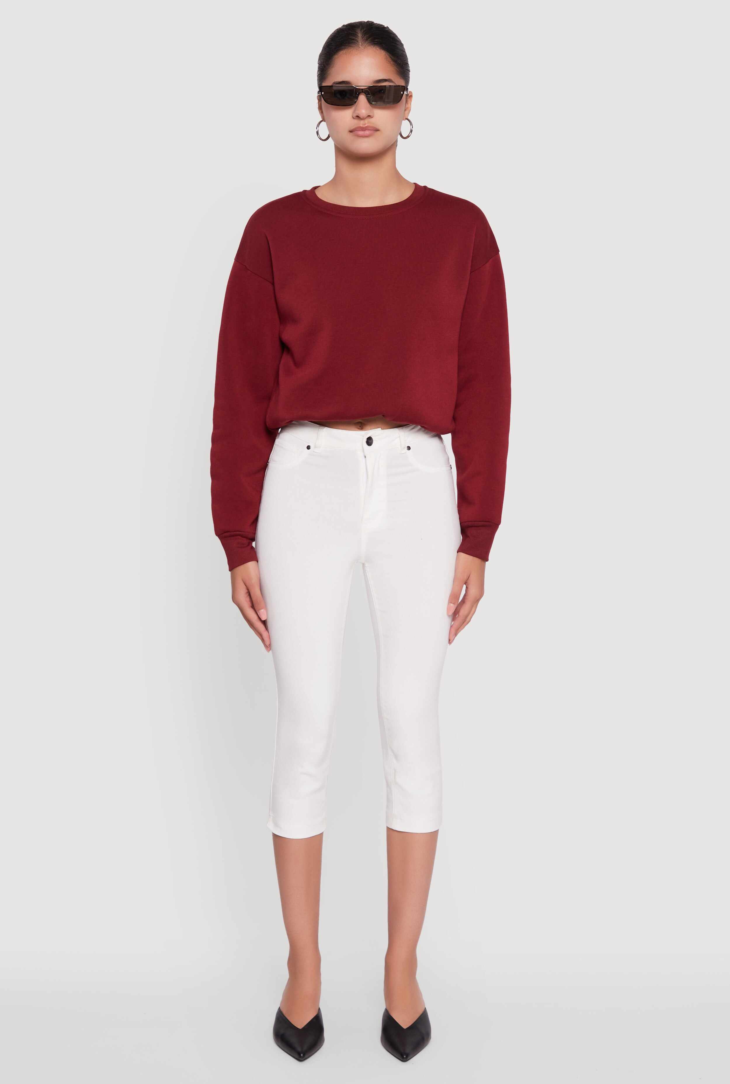 Cropped Bubble Hem Long Sleeve Sweatshirt