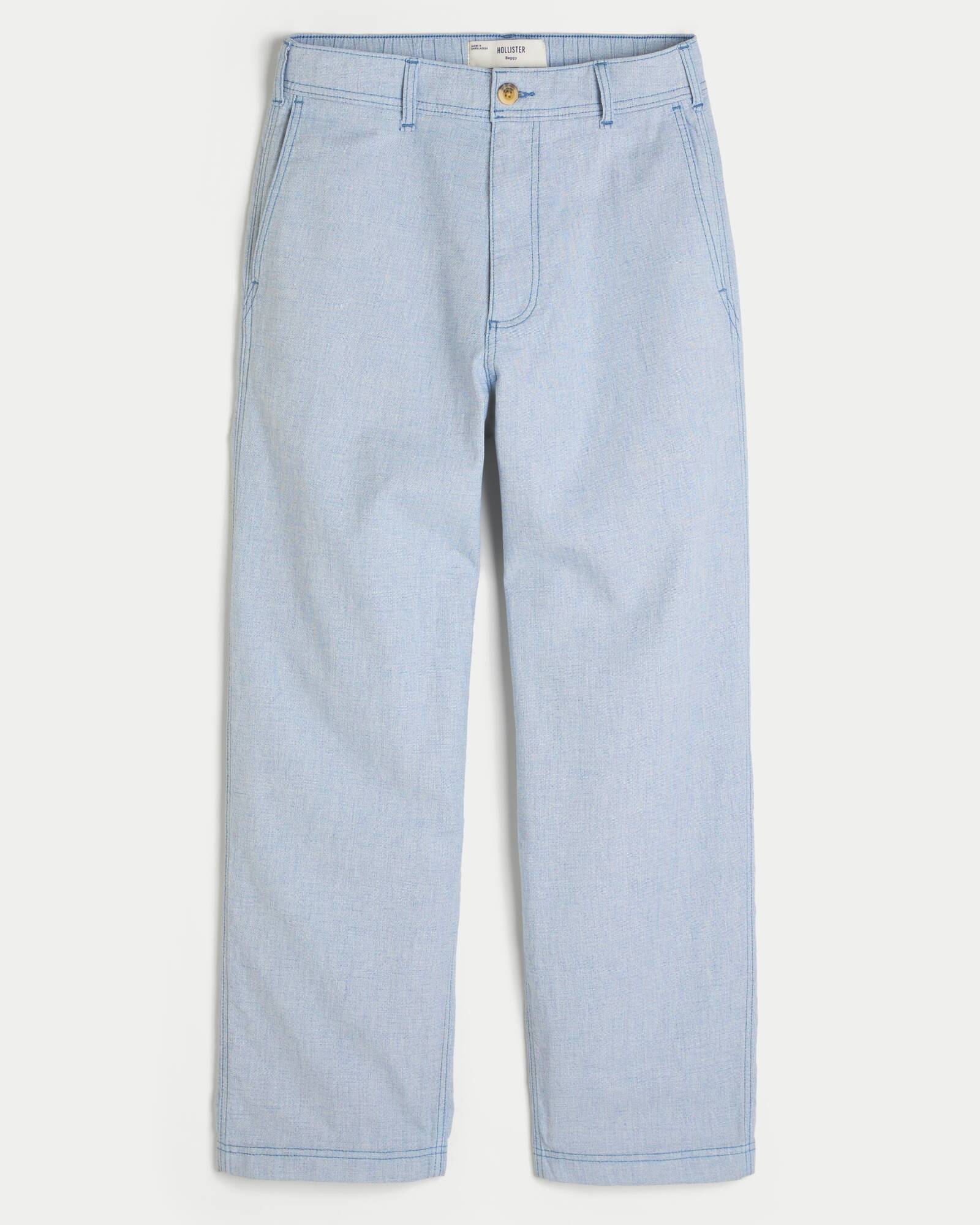 Linen-Blend Flex Waist Baggy Pants
