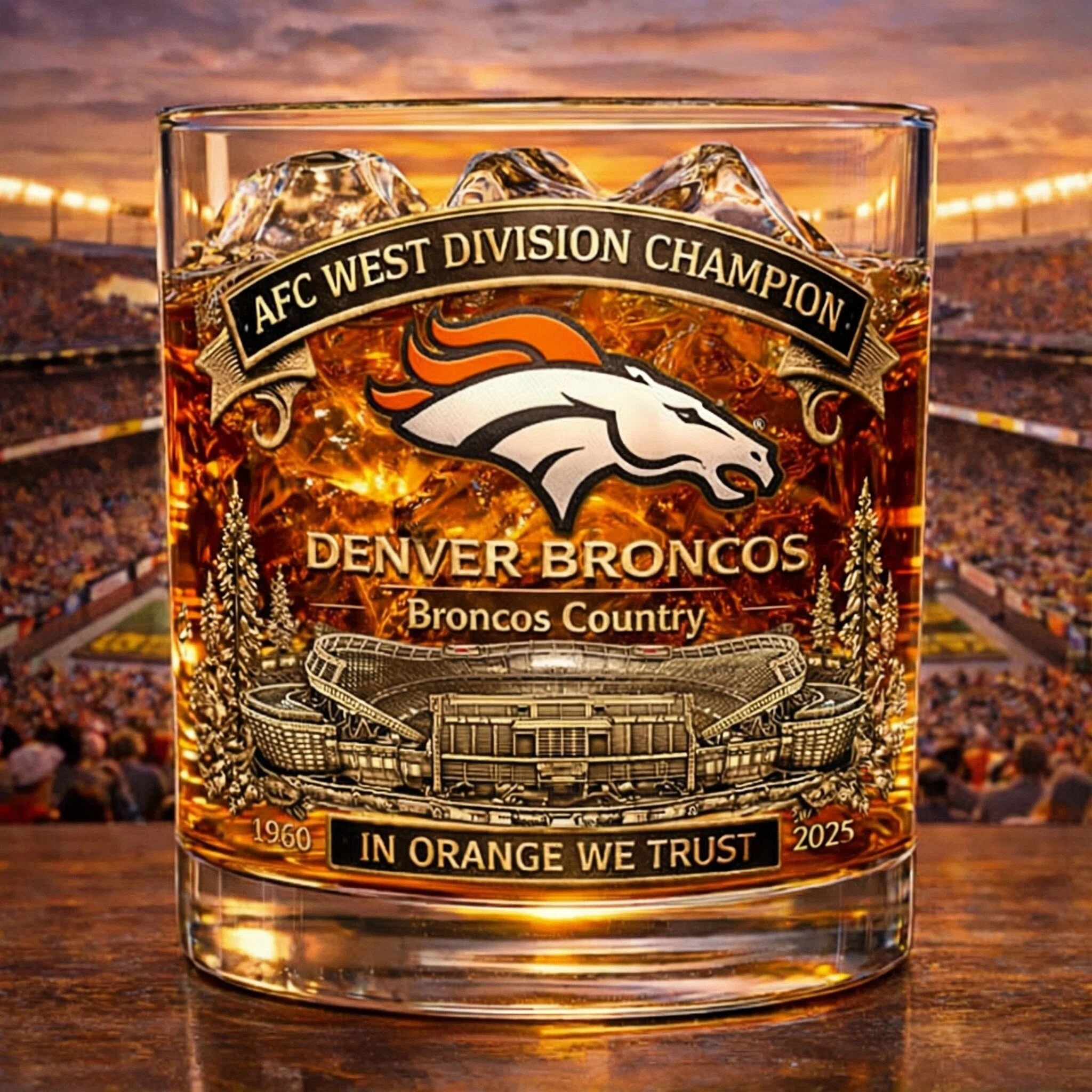 Broncos 2025AFC West Division Championship wine glass