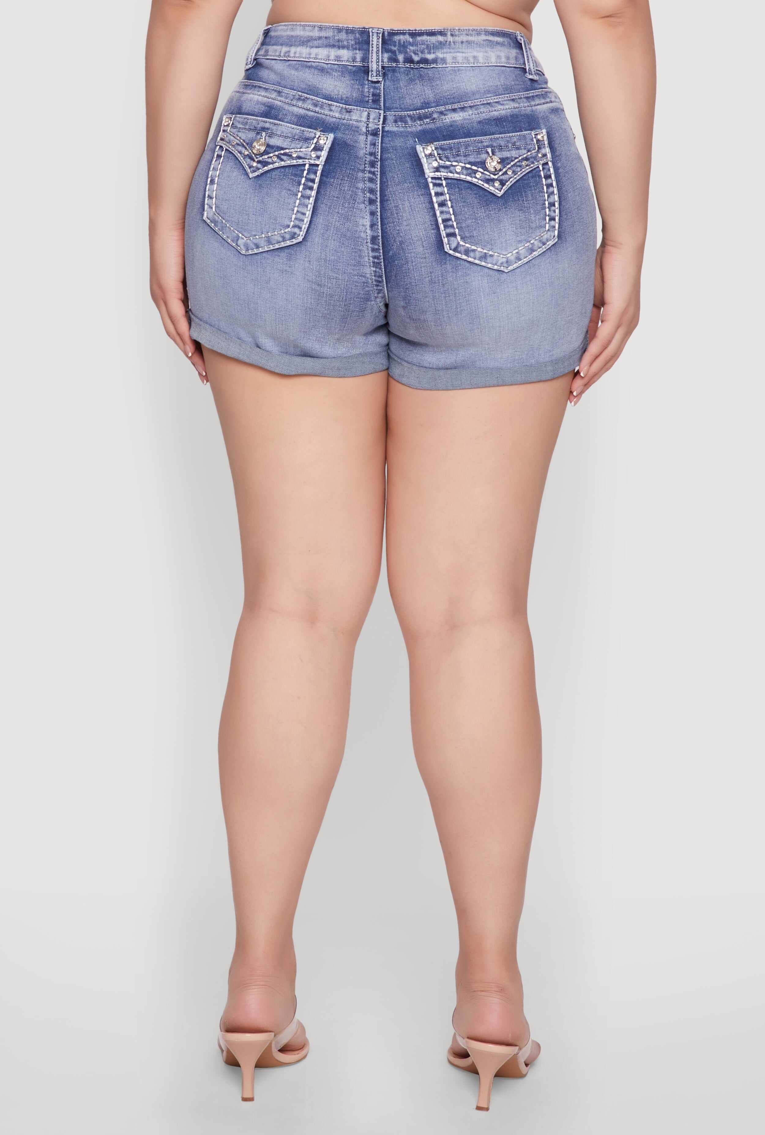 Plus Size WAX Denim Whiskered Shorts