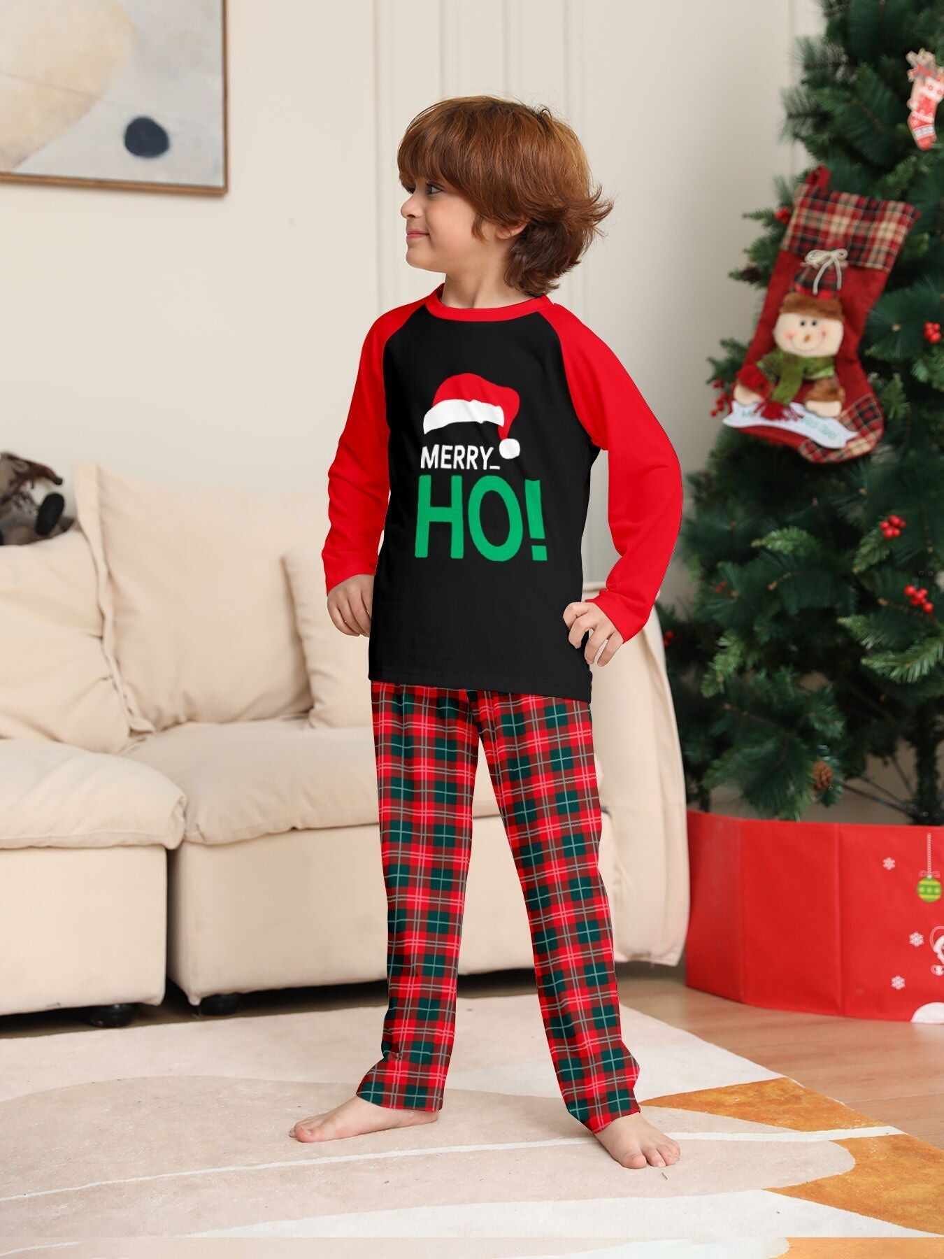 Santa Hat Monogrammed Family Holiday Plaid Pajama Set