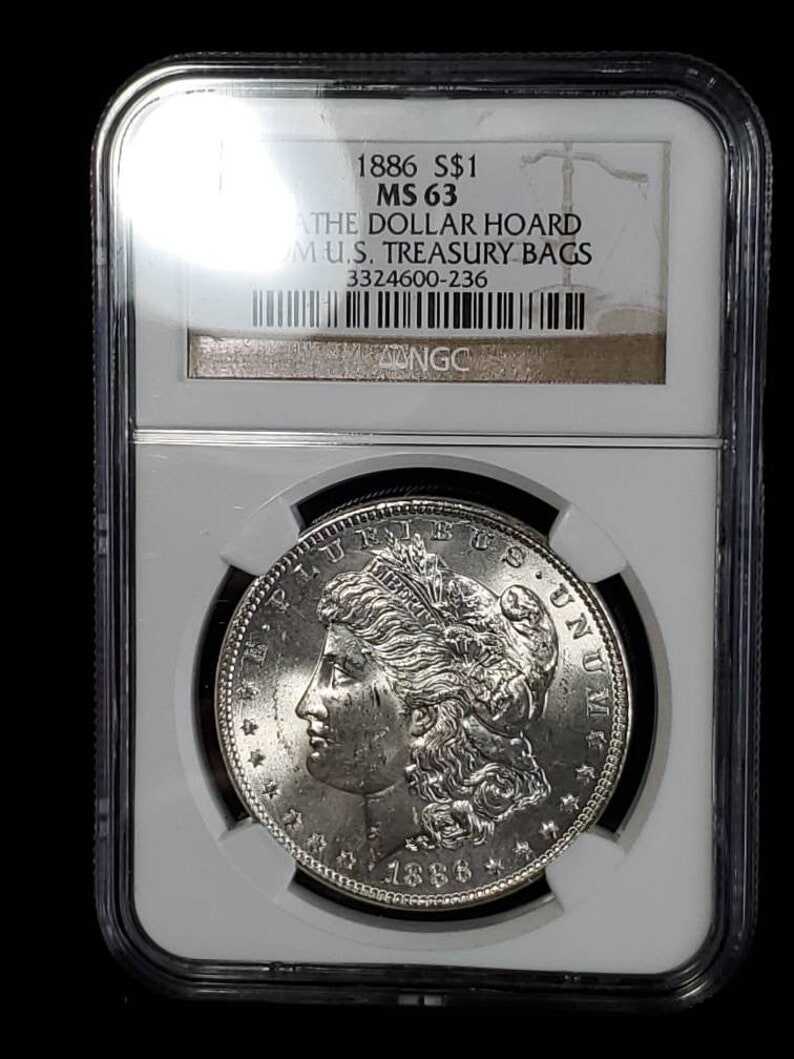 1886  MS 63 Silver Morgan Dollar, NGC  MS 63  Silver  Coin . Olathe Dollar Hoard - From the U.S Treasury Bags !    Lot # 1494