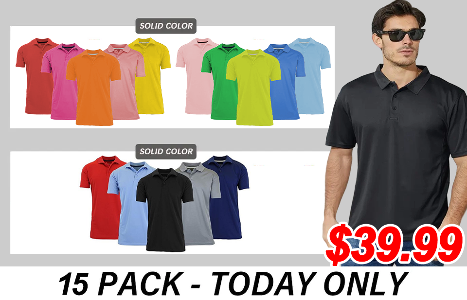 Men's 5-Pack Dry Fit Moisture-Wicking FabricPolo Collar Shirt Menswear Stylish Ribbed Sleeve