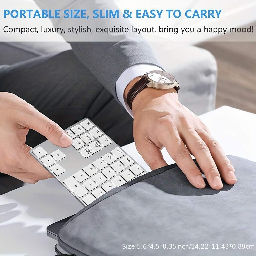 [Wireless Numeric Keyboard] 1pc Wireless 34-Key Numeric Keyboard | USB-C Rechargeable with Smart Recognition System, Compatible with MAC OS Computers, Includes USB Cable, Lithium Polymer Battery - Type-C Charging