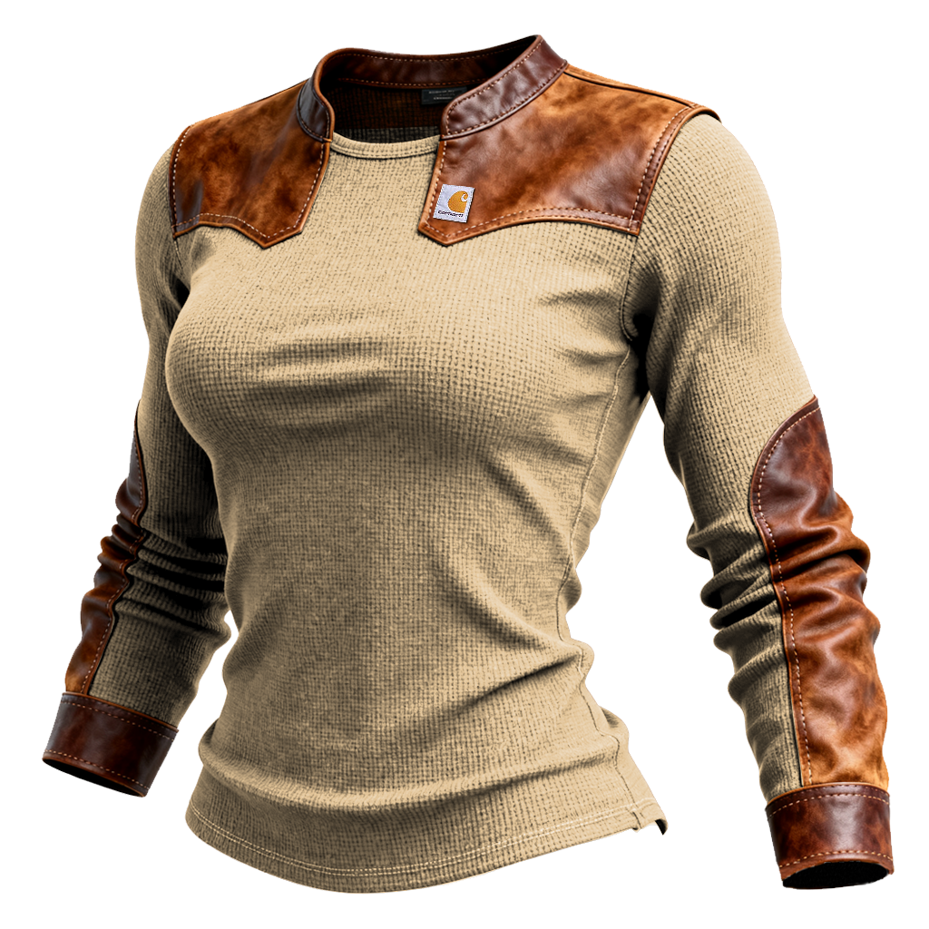 Stylish Thermal Shirt With Leather Accents For Everyday Wear