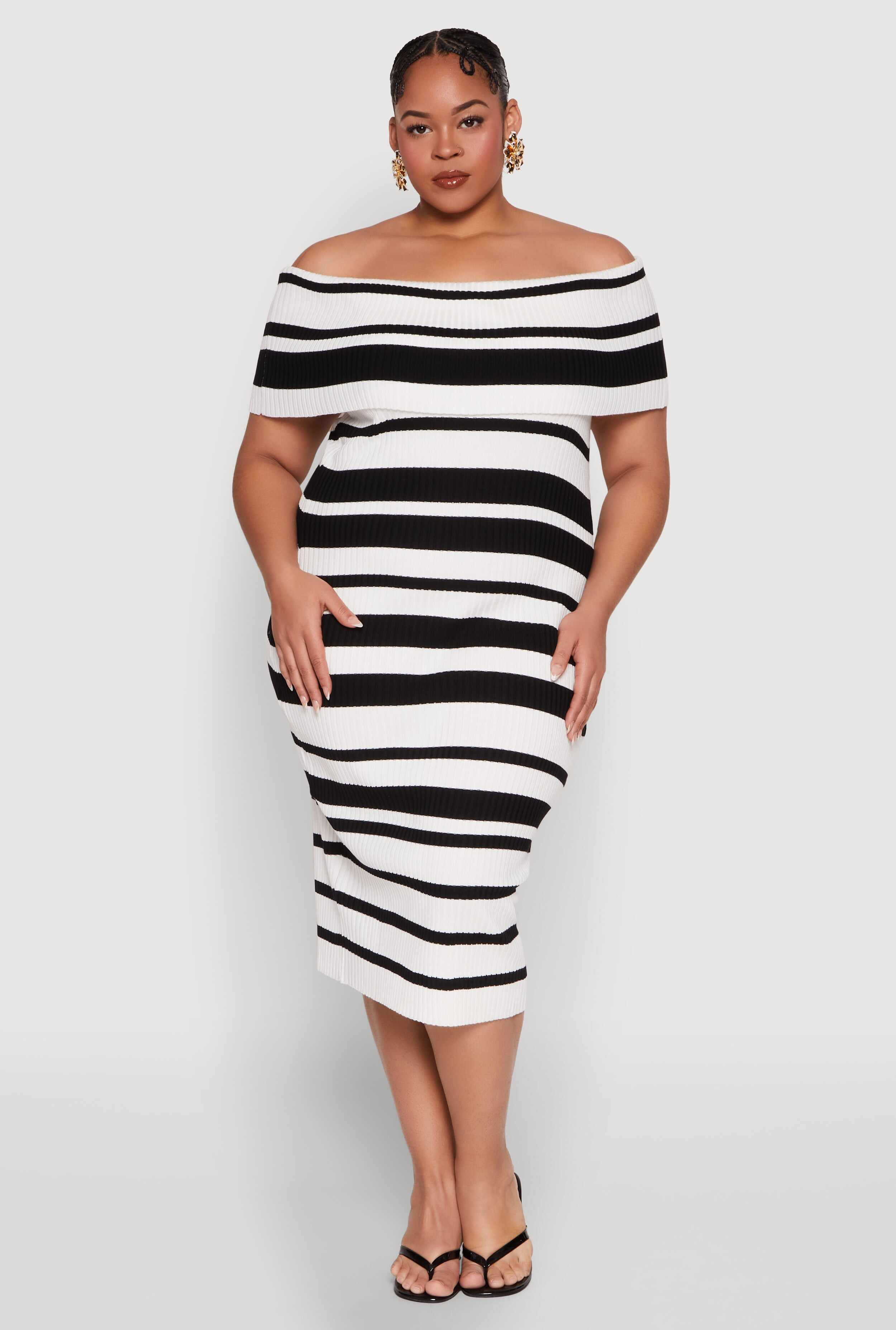 Plus Size Almost Famous Off the Shoulder Striped Dress