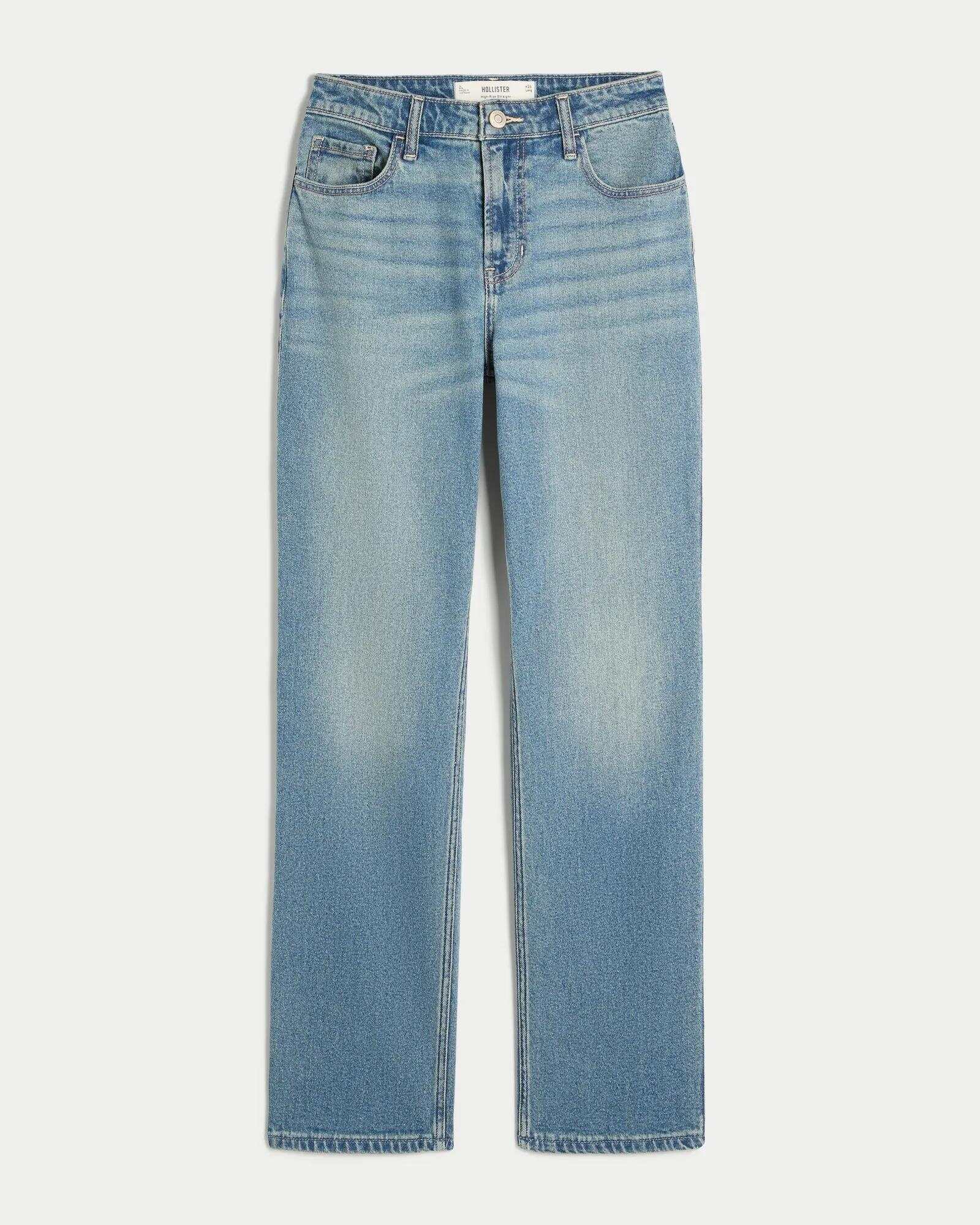 High-Rise Washed Black Straight Jeans
