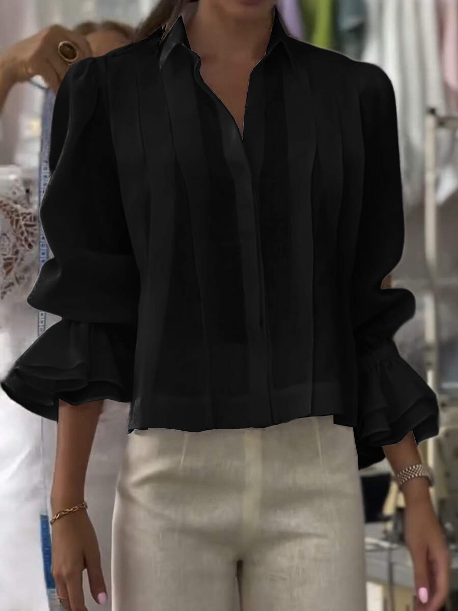 🔥Summer Arrivals🌟Women's Solid Color Lapel Long Sleeve Casual Loose Linen Cardigan Top