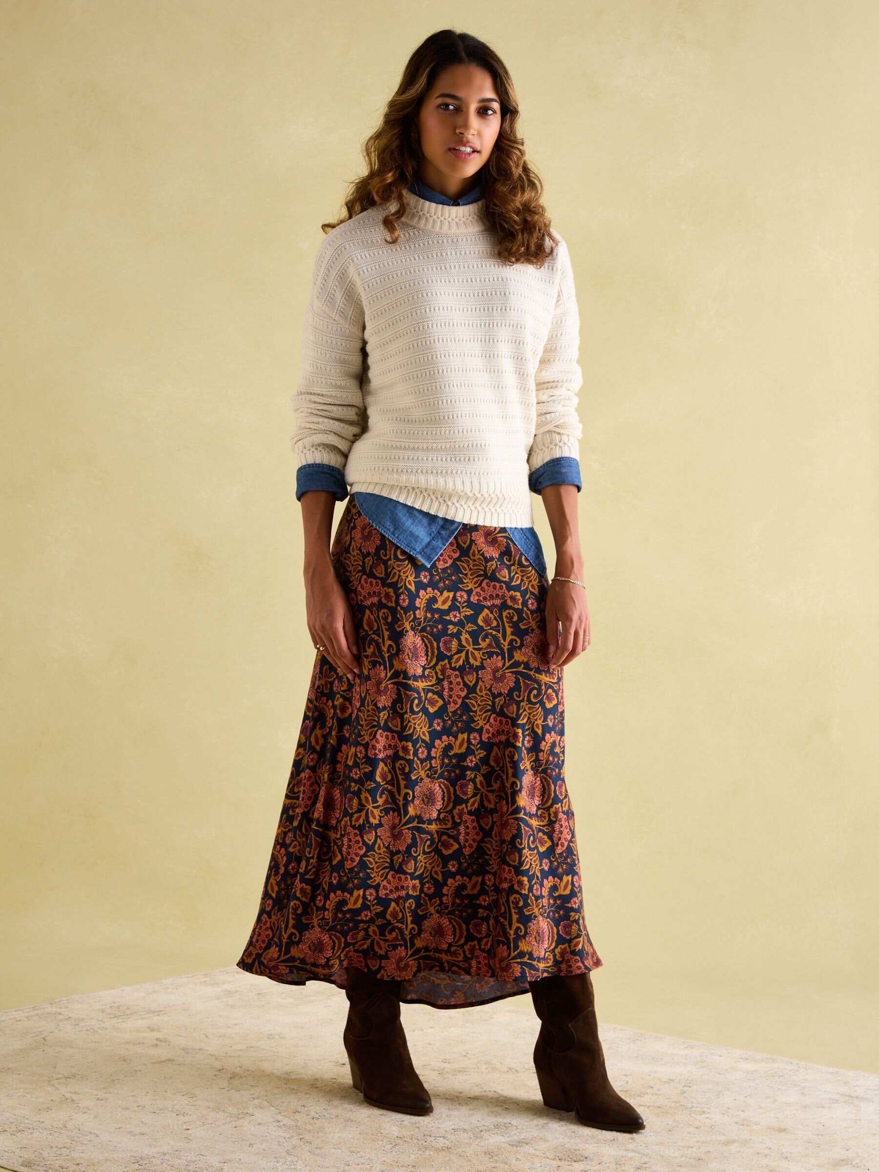 Bernie Cream Crew Neck Textured Jumper Contains Merino Wool