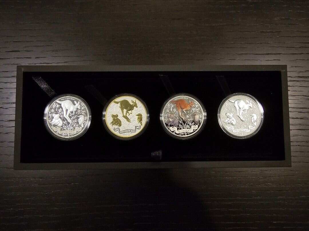 2024 Australia Perth Mint 125th Ann. Kangaroo 4 x 1 oz Silver Typeset Collection