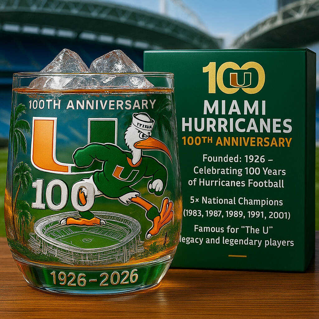Miami Hurricanes 100th Anniversary Glass