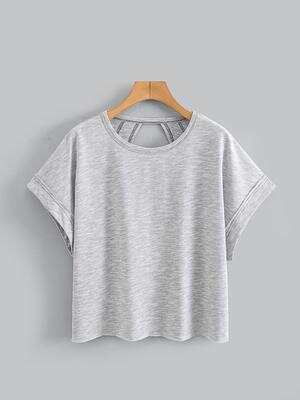 Women's Plain Cut Out Asymmetrical Hem Batwing Sleeve Tee, Elegant Casual Short Sleeve Round Neck T-Shirt for Summer, Ladies Clothes for Daily Wear