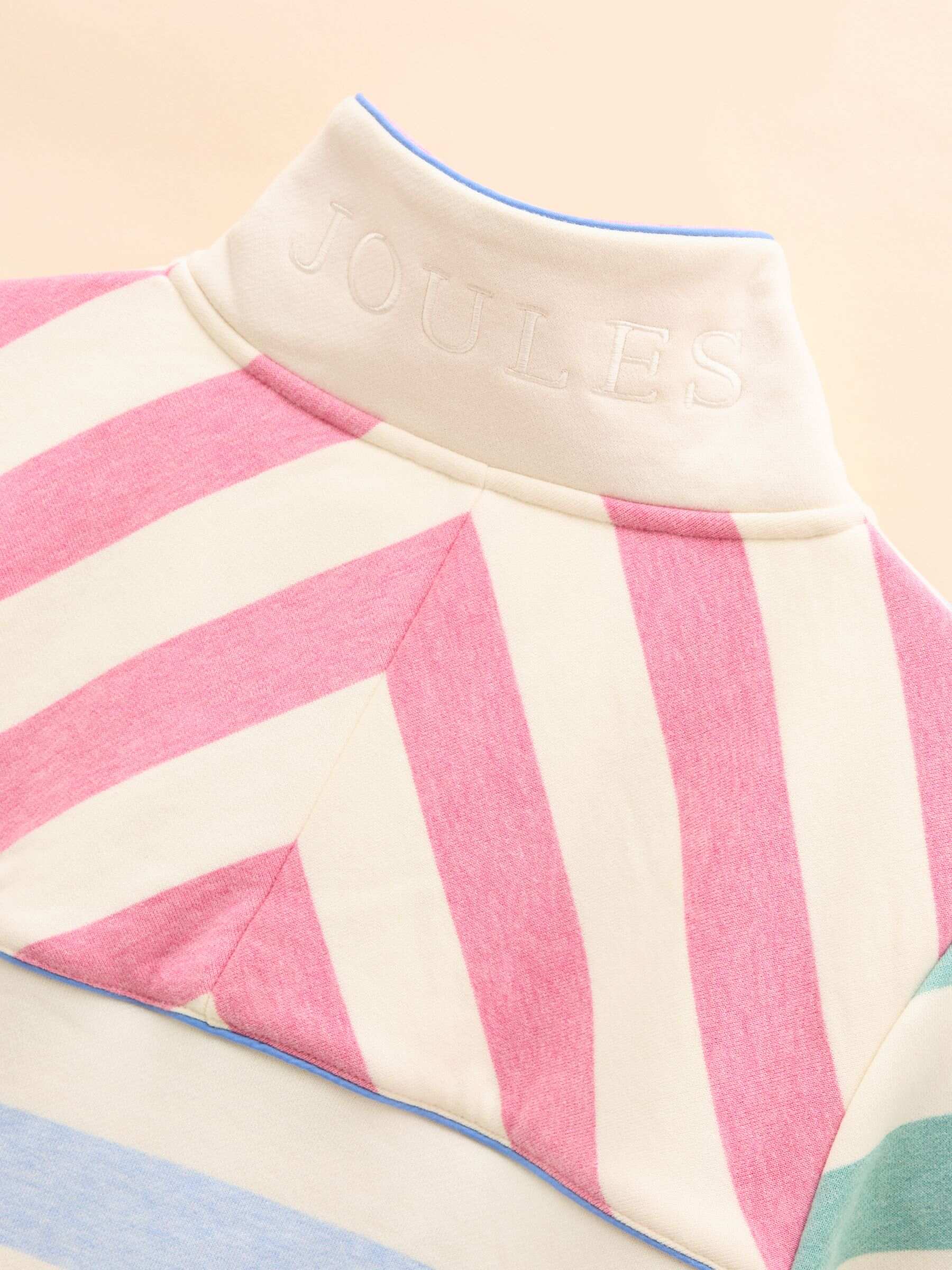 Burnham White & Blue Stripe Cotton Funnel Neck Quarter Zip Sweatshirt