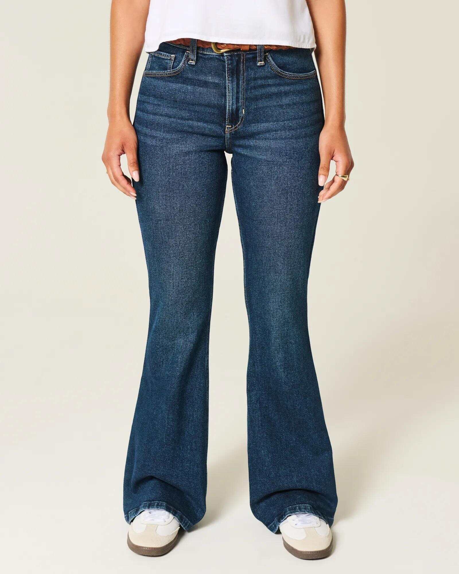 High-Rise Light Wash Heart Embroidered Flare Jeans