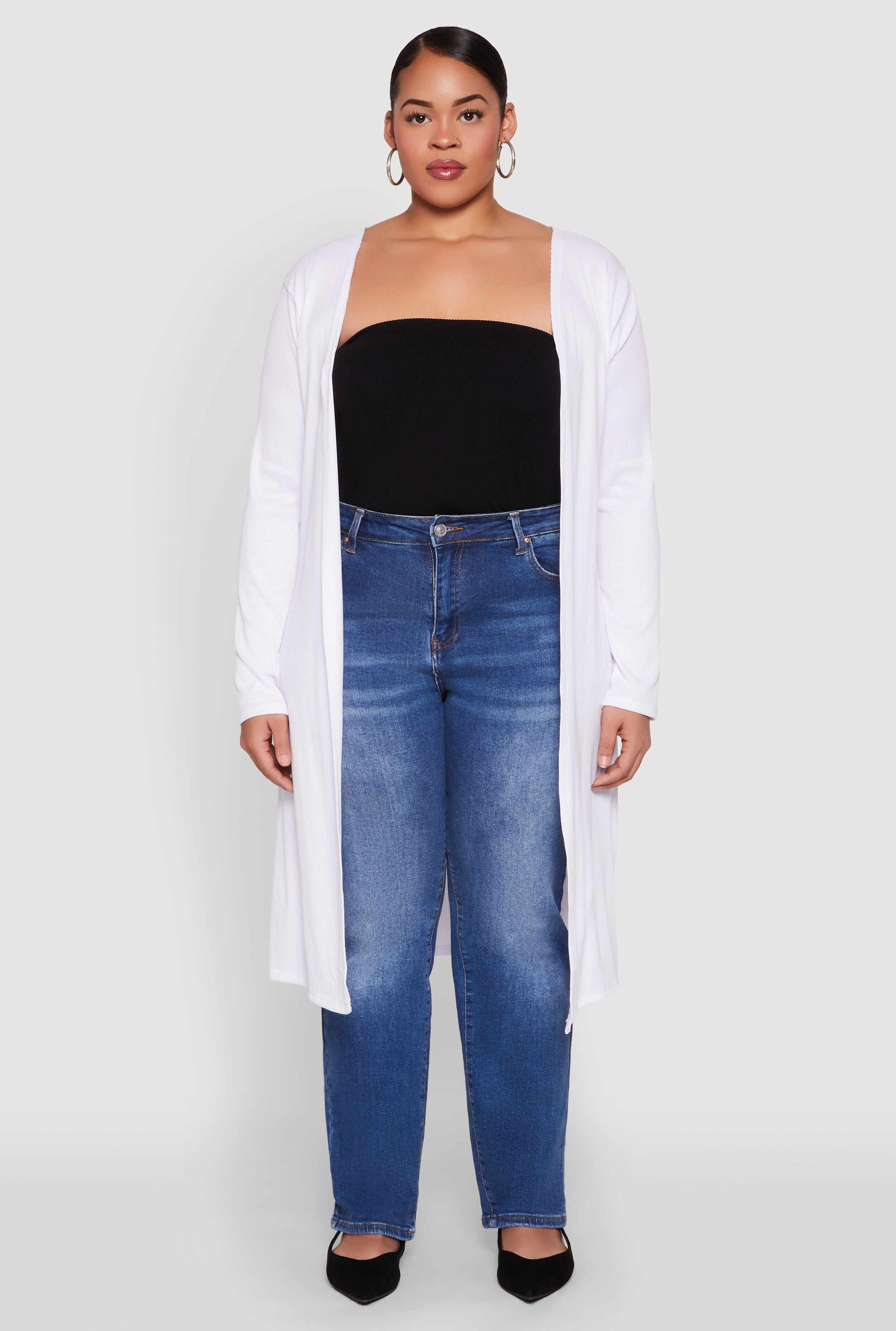 Plus Size Ribbed Soft Knit Open Front Duster