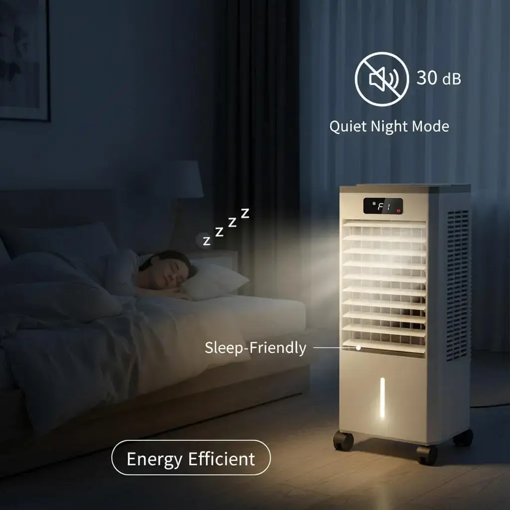 Portable Evaporative Air Cooler and Fan, 7L Capacity with Touch Display and Remote Control, Features 3 Speeds, 3 Modes, LED Display for Efficient Cooling