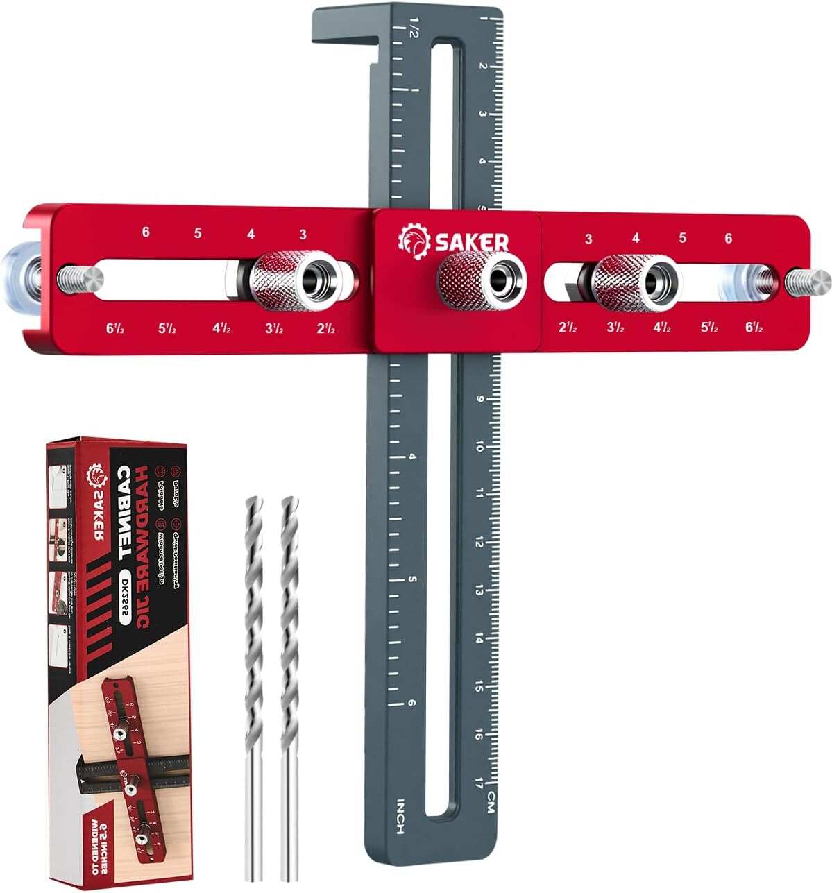 Saker Cabinet Hardware Doweling Jig - Cabinet Handle Template Tool for Knobs and Pull - Adjustable Self Centering Punch Locator Precise Woodworking Drill Guide (6.5