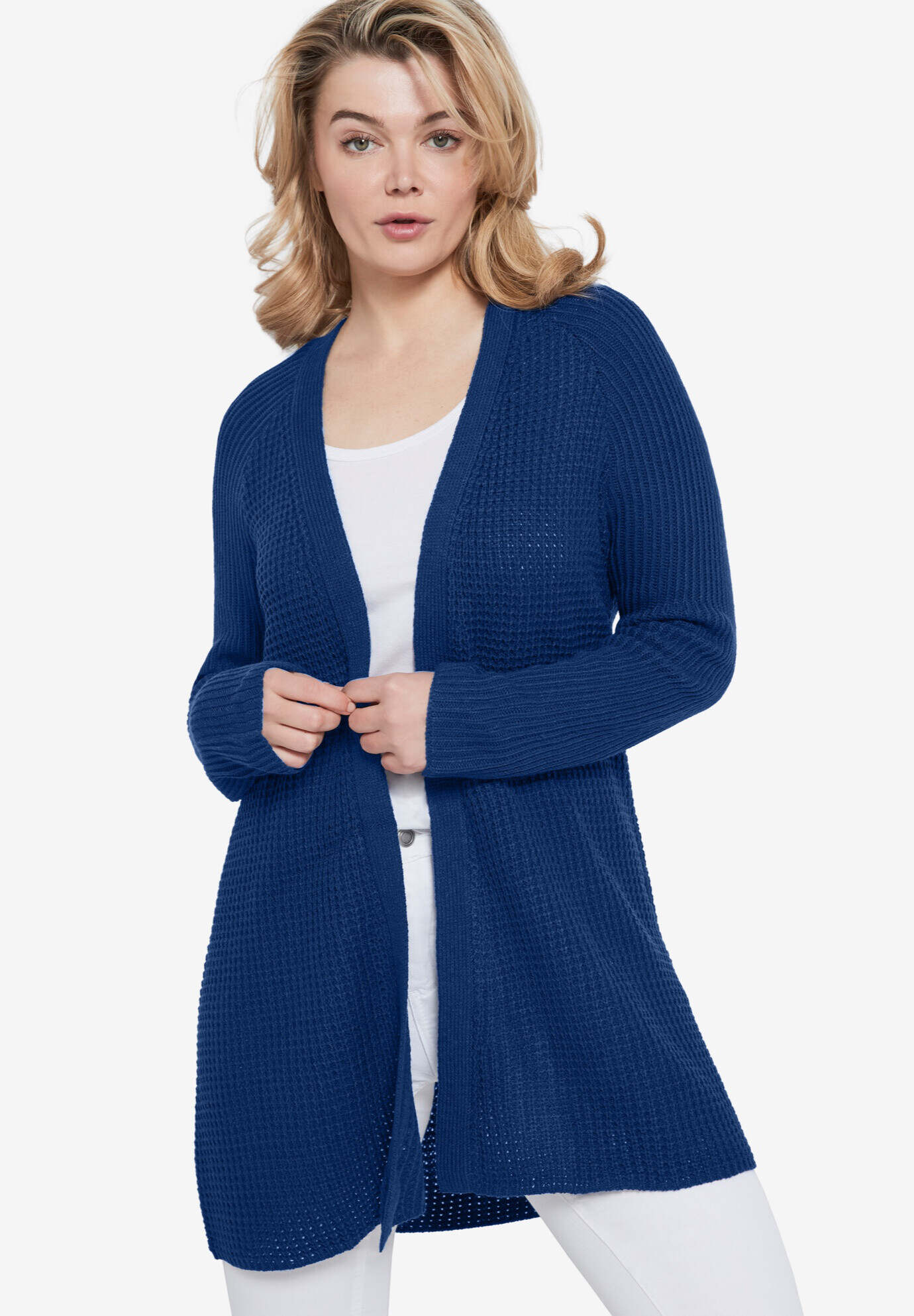 Open Front Waffle Cardigan